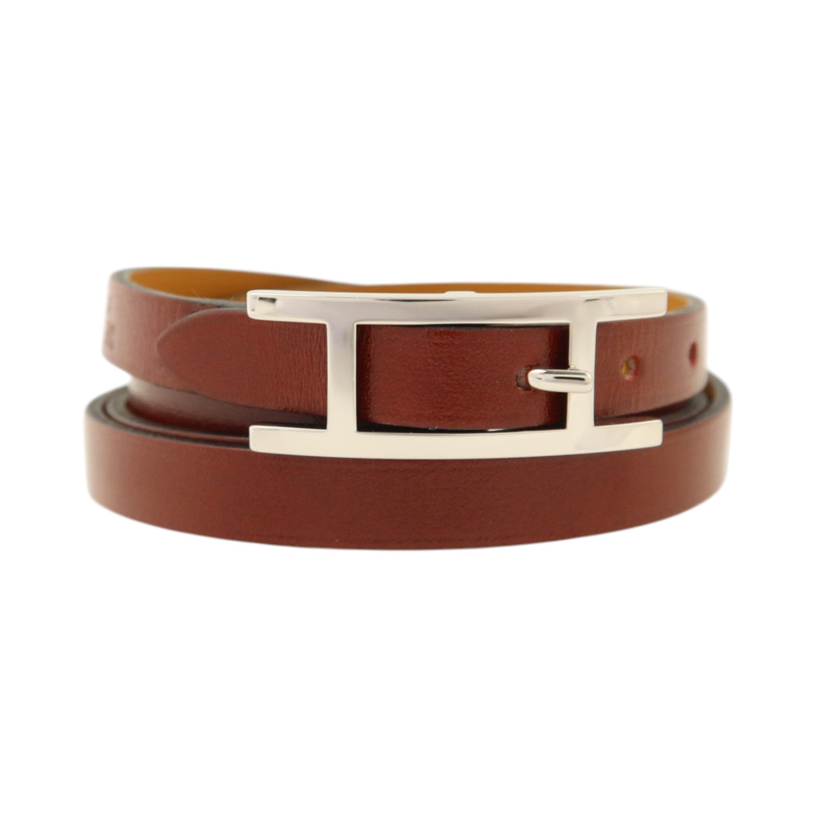 HERMES Box皮革Hapi 3 Bracelet銀扣手鏈Rouge H