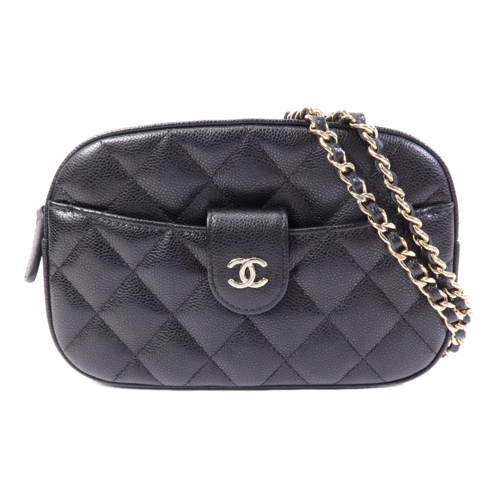 CHANEL 牛皮皮革Camera Bag金扣鏈帶肩背袋