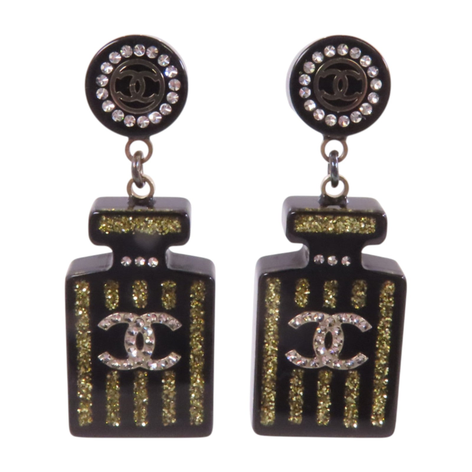 CHANEL PVC/金屬/水鑽Earrings銀扣耳環