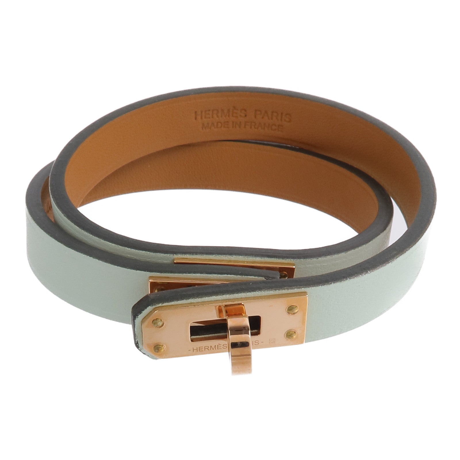 HERMES Swift皮革Mini Kelly Double Tour手帶Vert Fizz