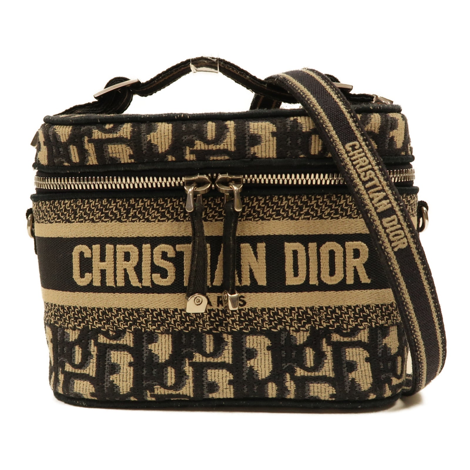 Dior Oblique帆布Travel Vanlty small銀扣手挽肩背兩用袋藍色