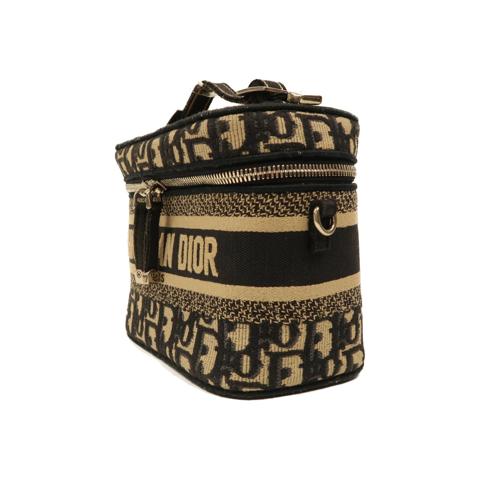 Dior Oblique帆布Travel Vanlty small銀扣手挽肩背兩用袋藍色