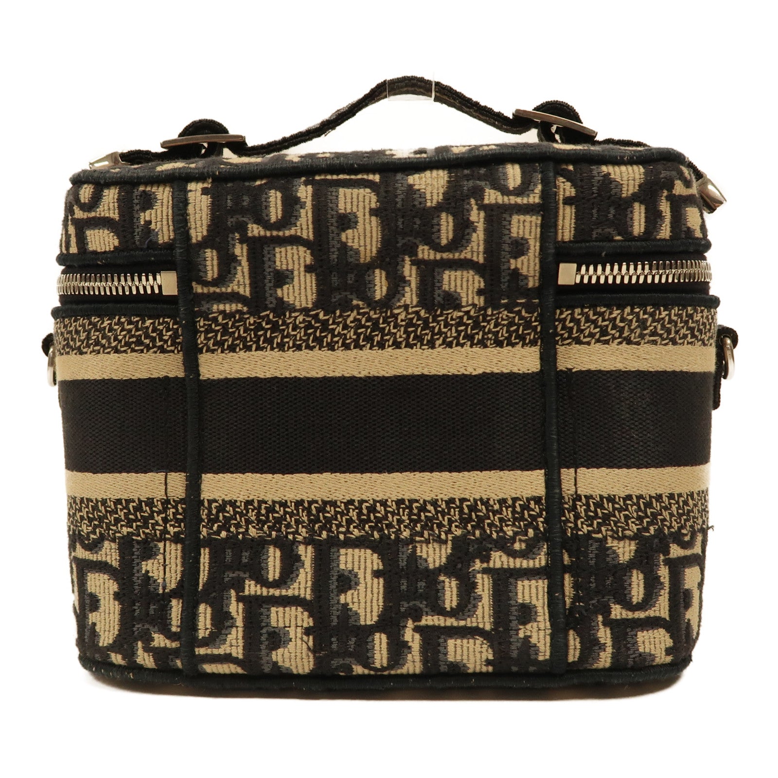 Dior Oblique帆布Travel Vanlty small銀扣手挽肩背兩用袋藍色