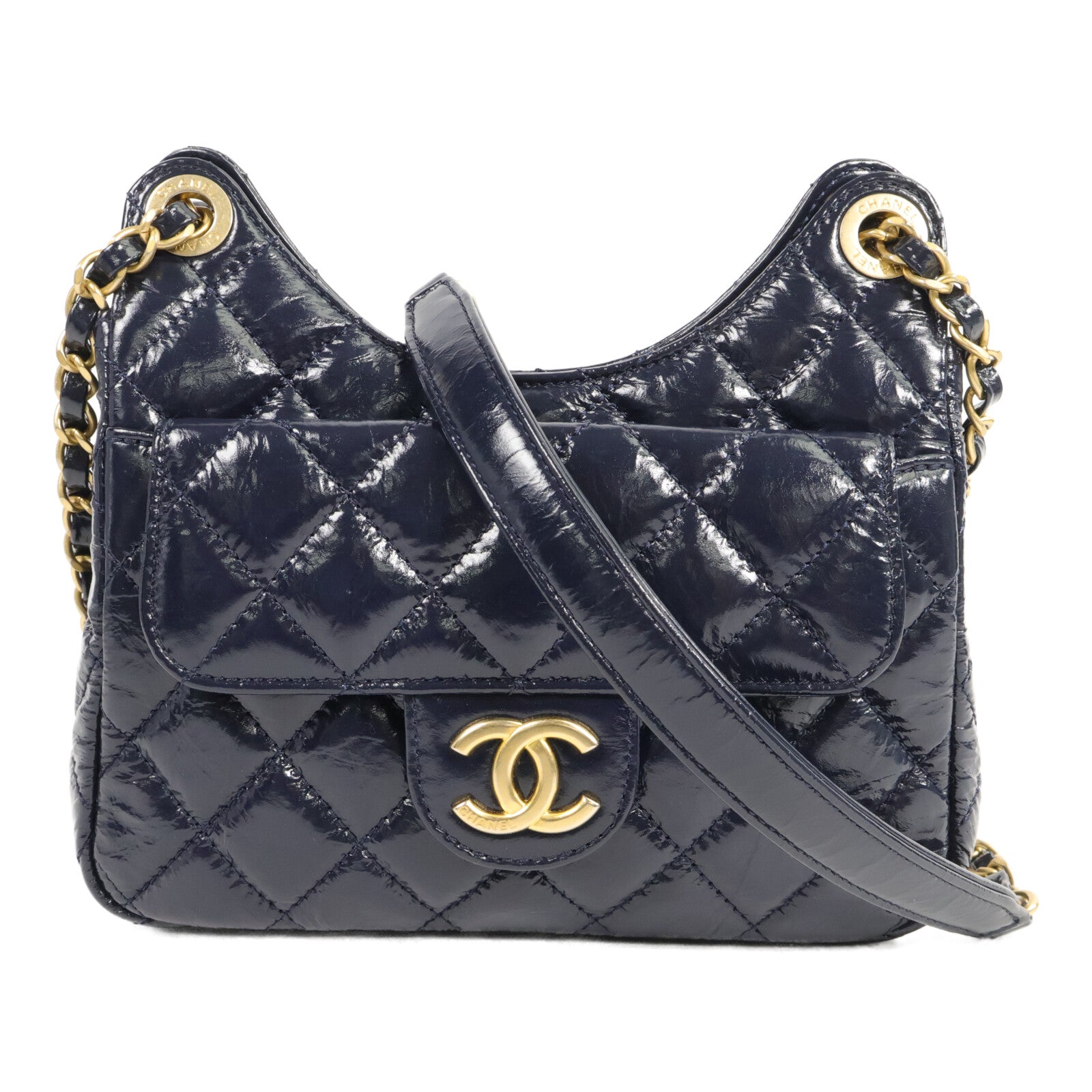 CHANEL 牛皮皮革Hobo鏈帶肩背袋