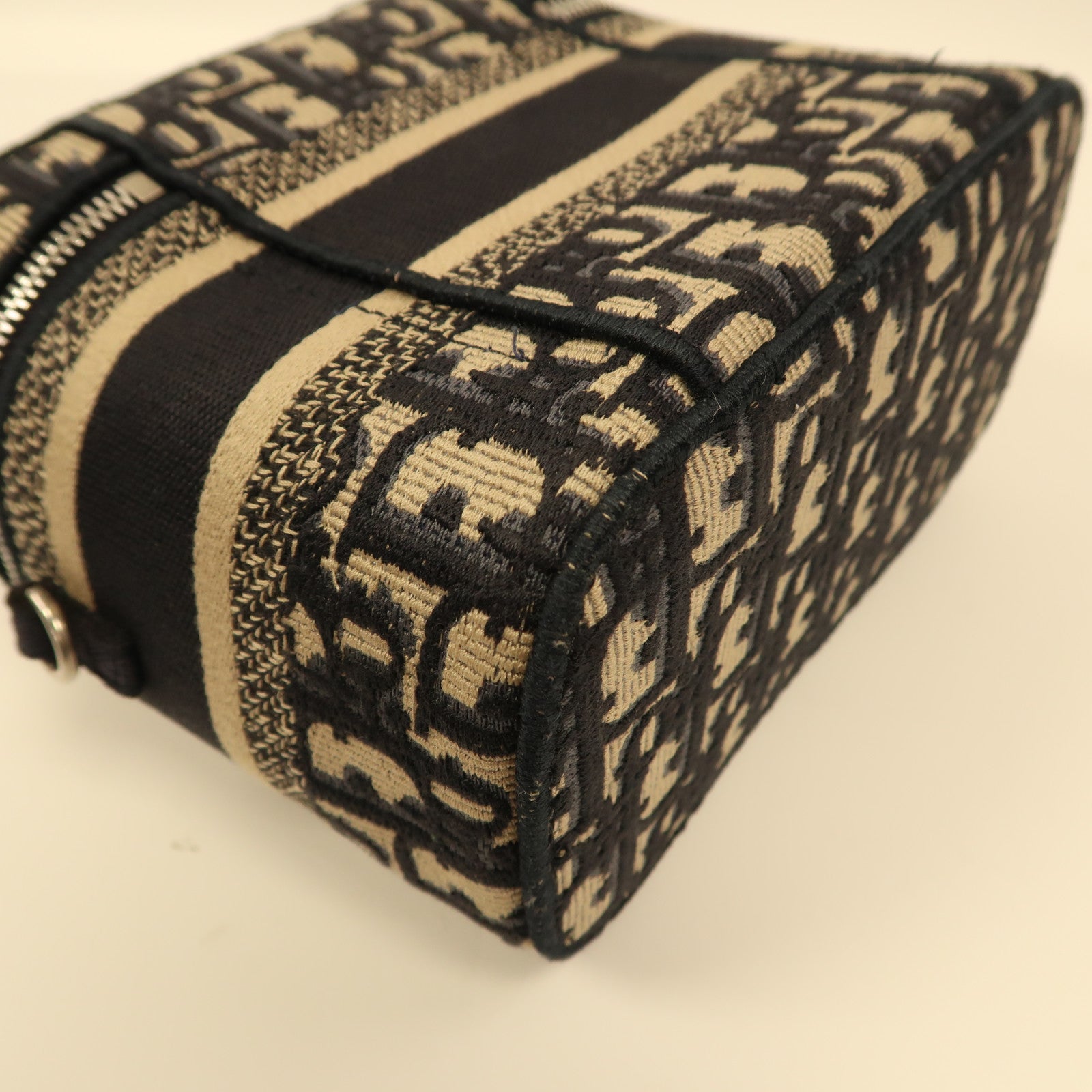 Dior Oblique帆布Travel Vanlty small銀扣手挽肩背兩用袋藍色