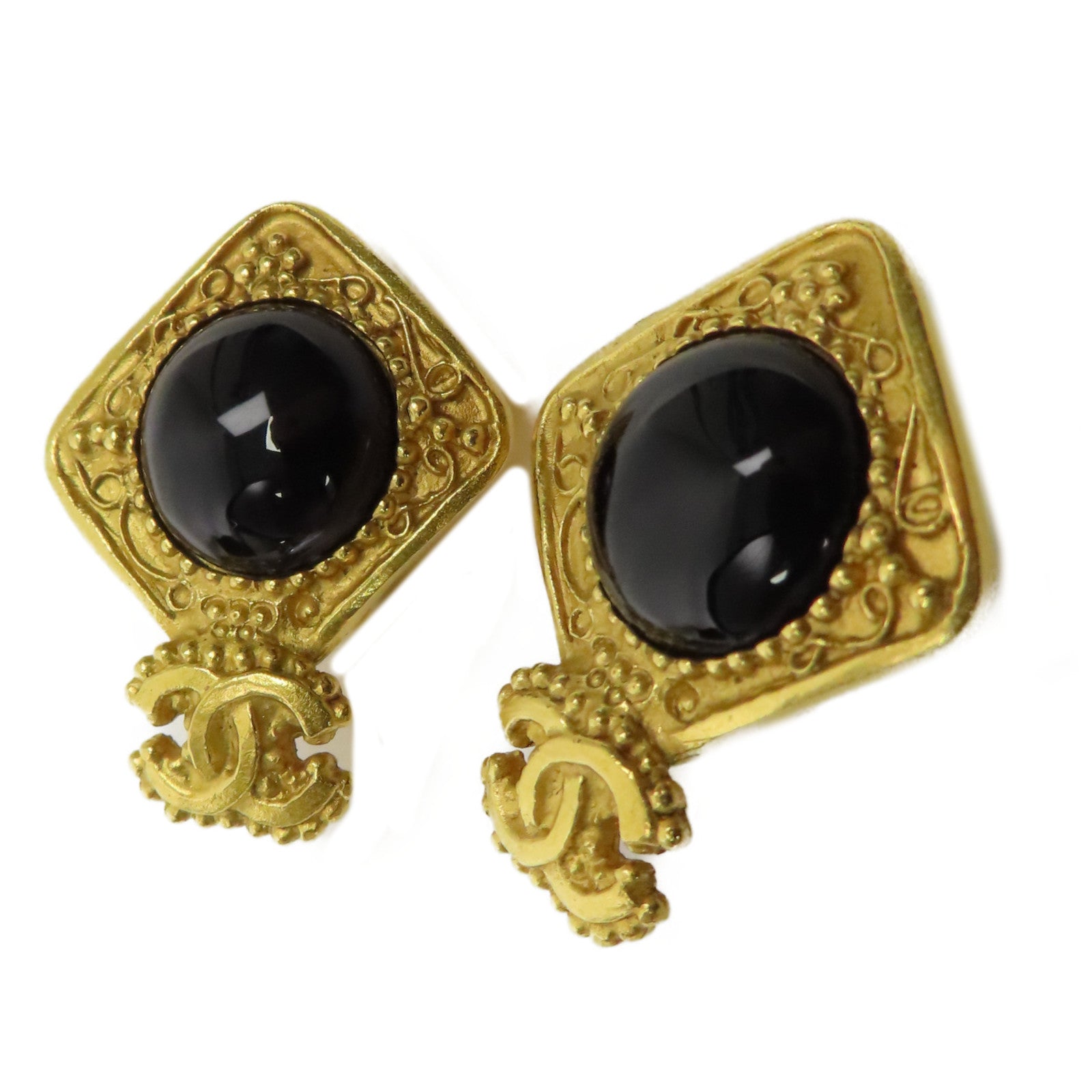CHANEL CC Earrings Metal Gold Black