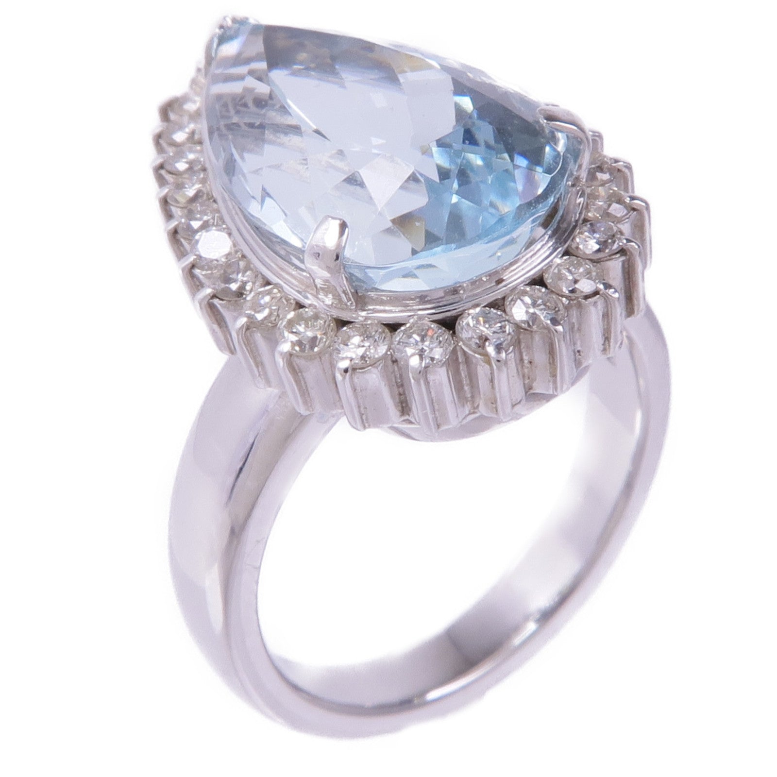 JEWELRY 18K白金Aquamarine Diamond Ring藍晶/鑽石戒指US#4.75