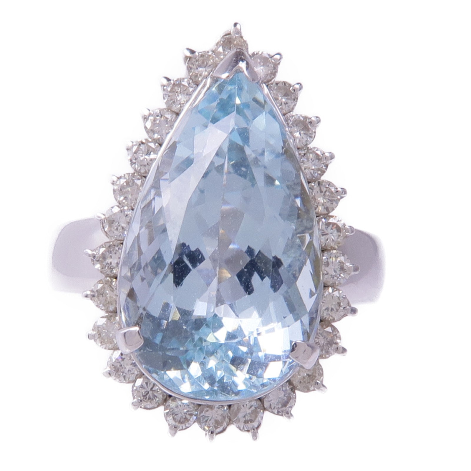 JEWELRY 18K白金Aquamarine Diamond Ring藍晶/鑽石戒指US#4.75