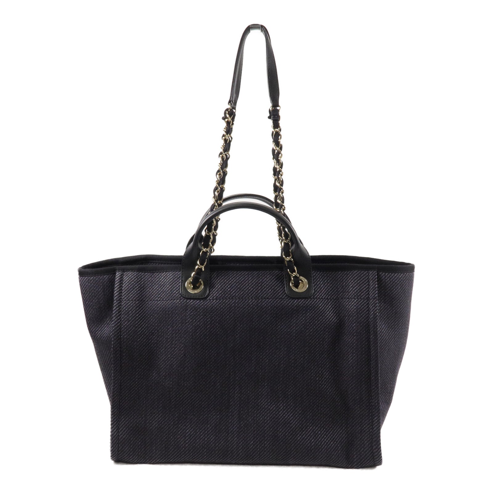 CHANEL 帆布/牛皮皮革Deauville Tote Bag鏈帶肩背袋