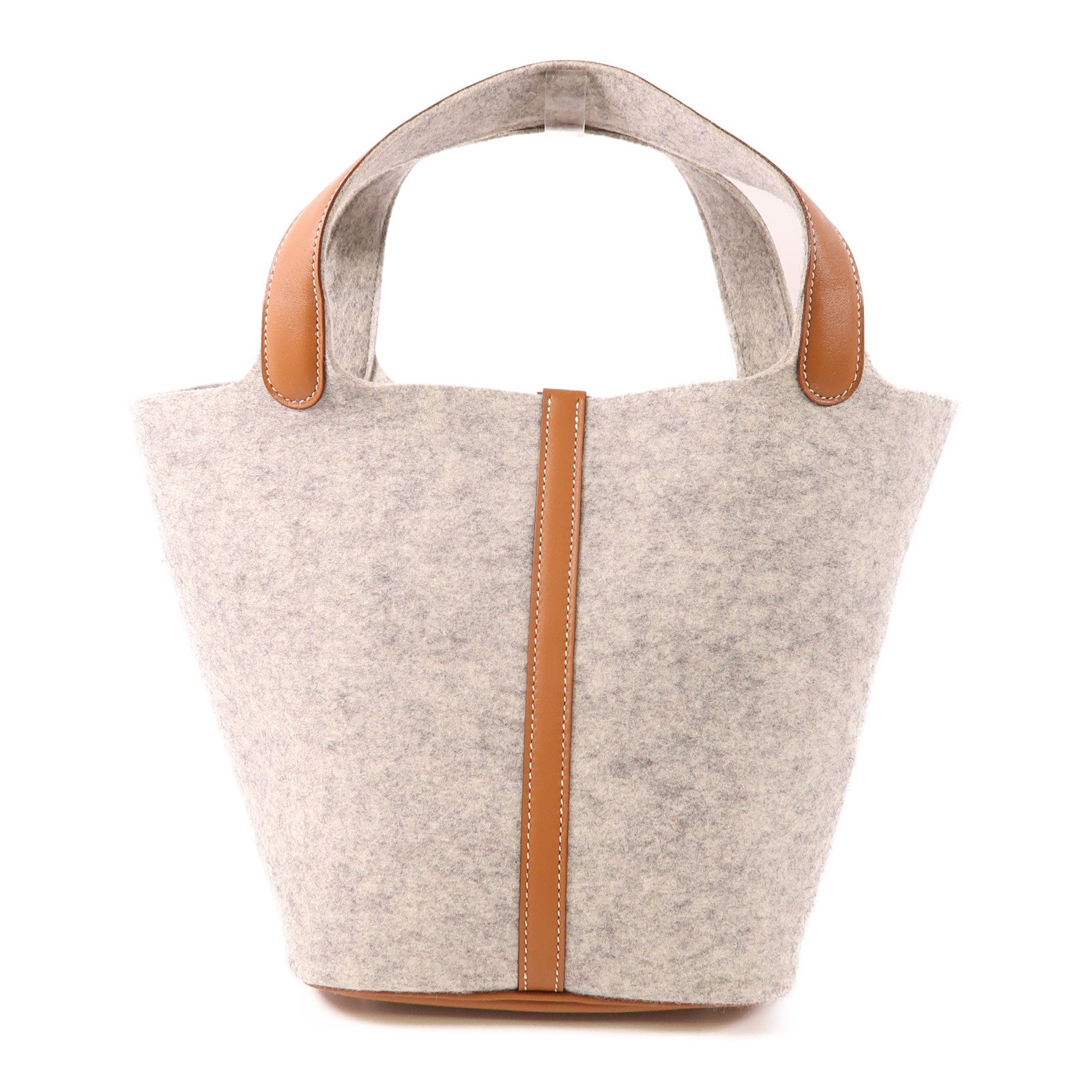 HERMES PHW Picotin MM Tote Bag Felt Gris Clair