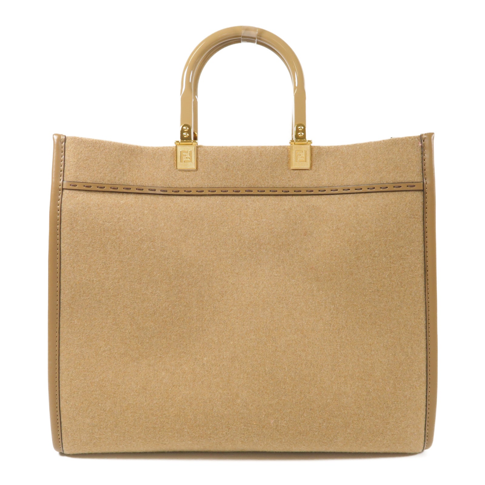 FENDI 羊毛/牛皮皮革Sunshine金扣手挽肩背兩用袋