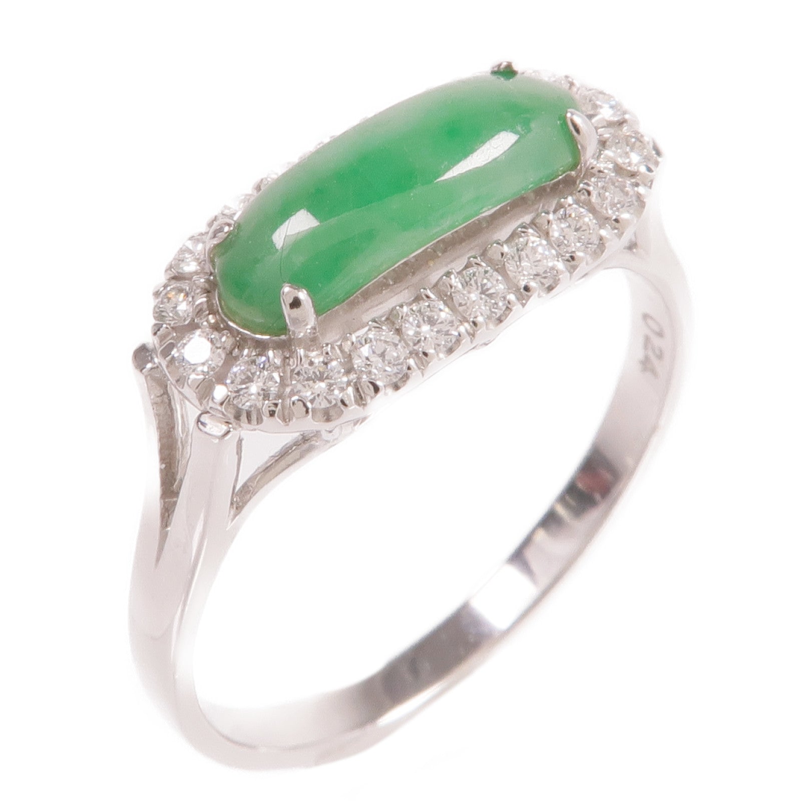 JEWELRY 18K白金Jade Diamond Ring翡翠/鑽石戒指US#9.25