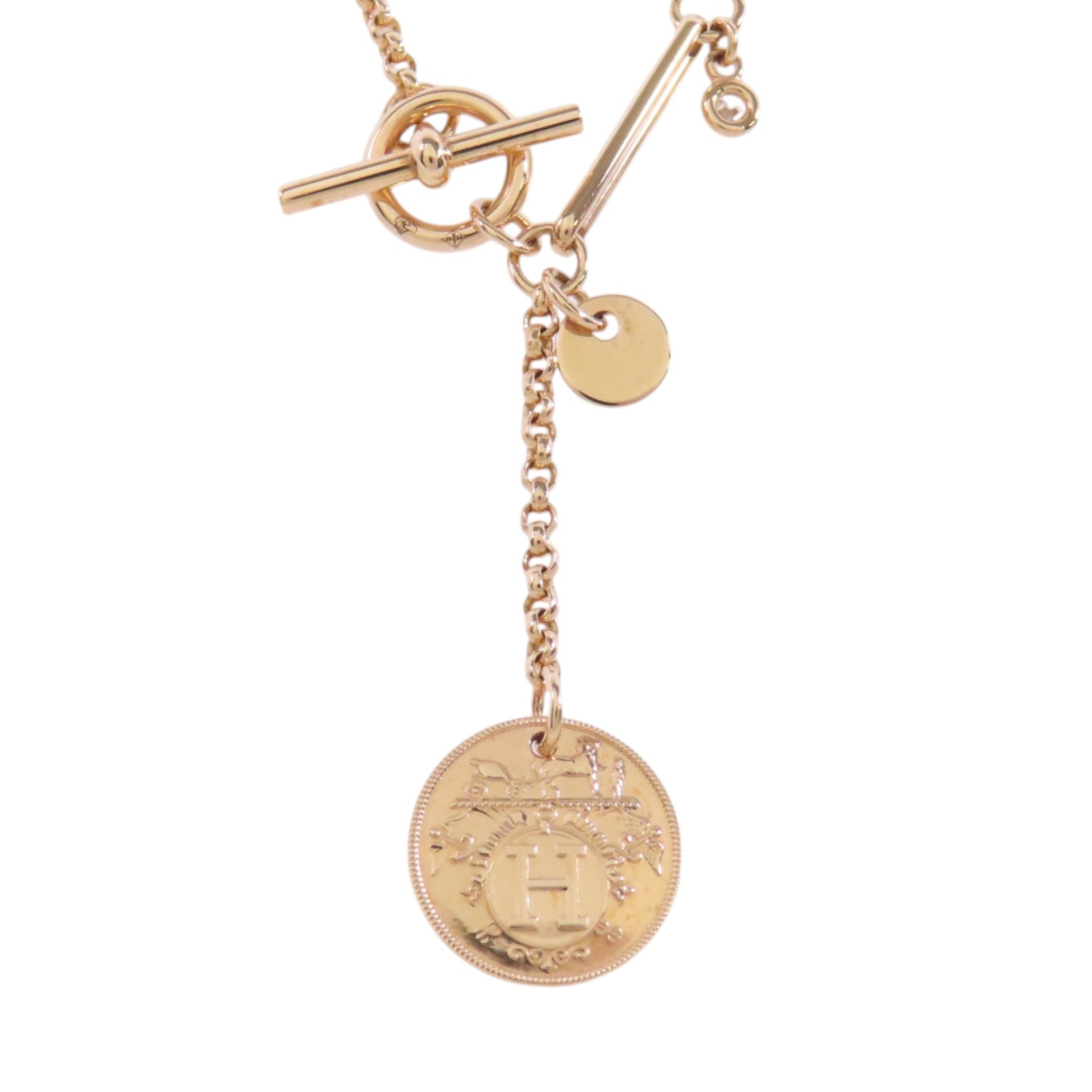 HERMES GHW Ex-Libris Small Diamond Pendent Necklace 18K Rose Gold