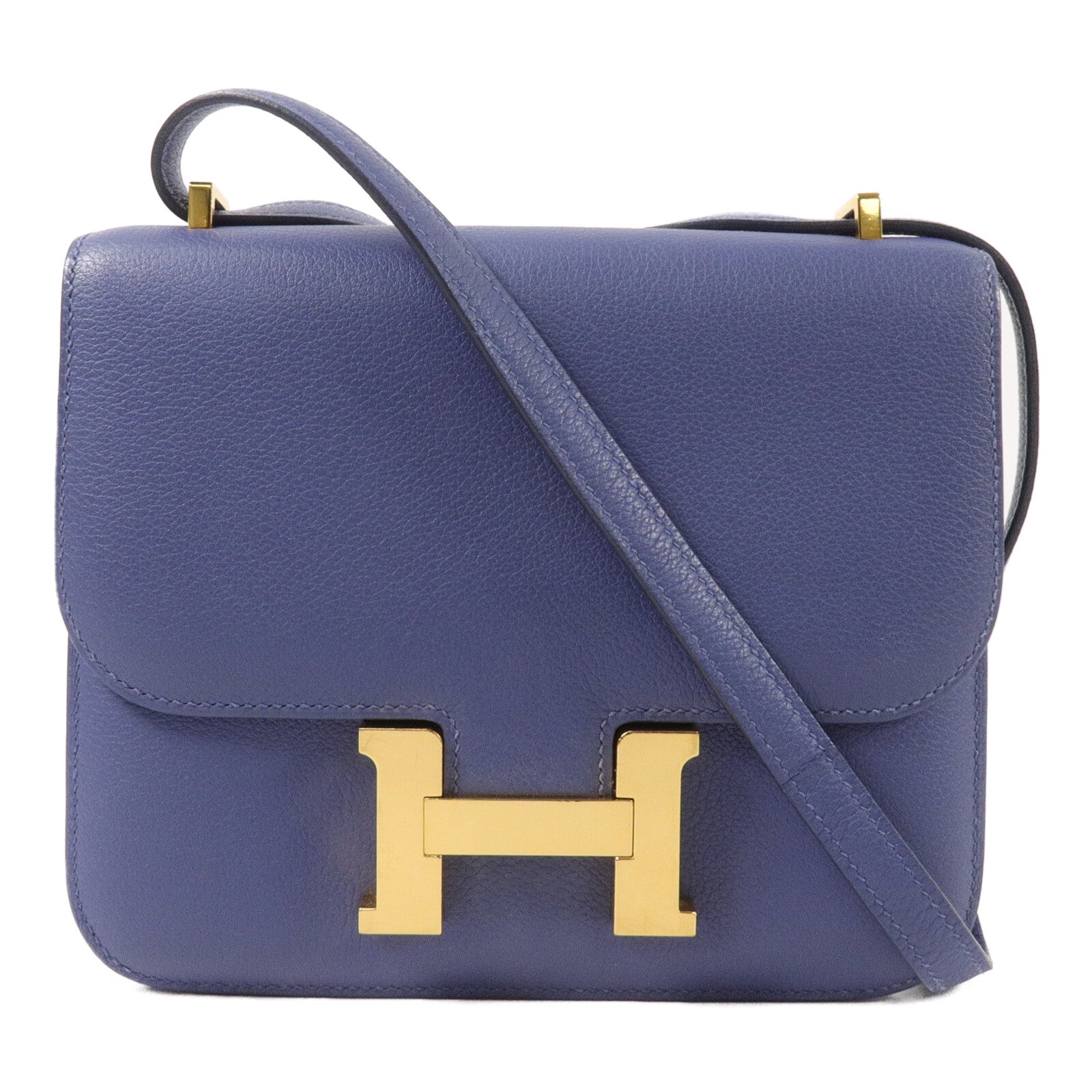 HERMES Evercolor皮革Constance Mini肩背袋Blue Brighton