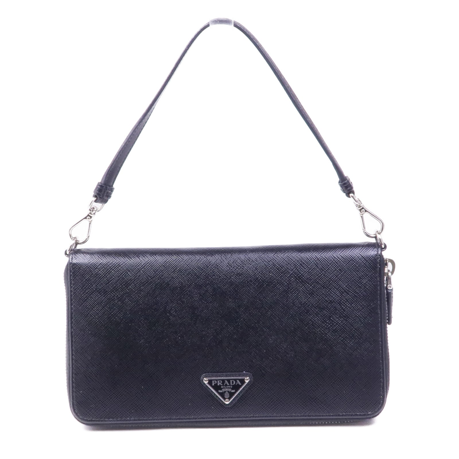 PRADA SHW Document Holder Long Wallet Calfskin Leather Black
