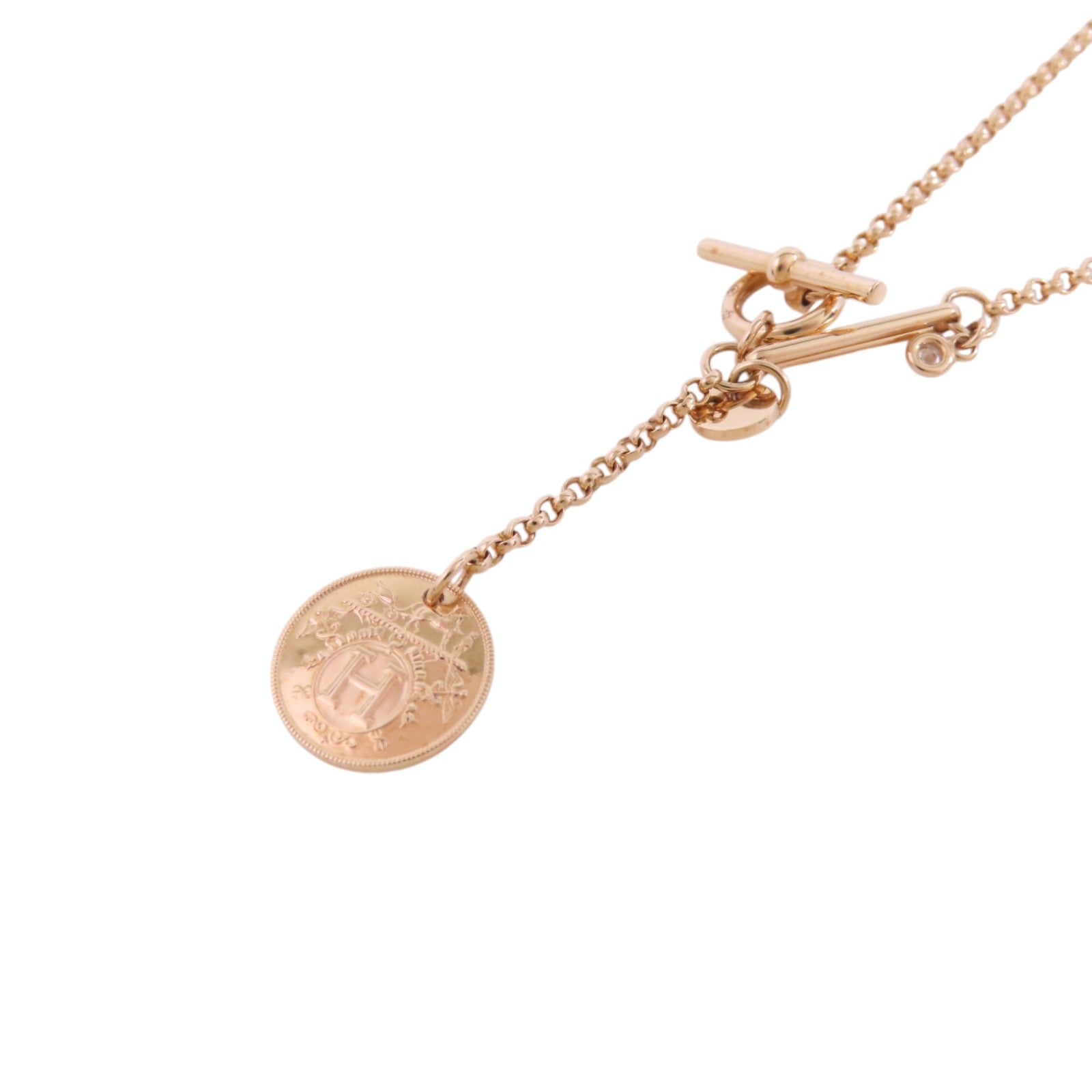 HERMES GHW Ex-Libris Small Diamond Pendent Necklace 18K Rose Gold