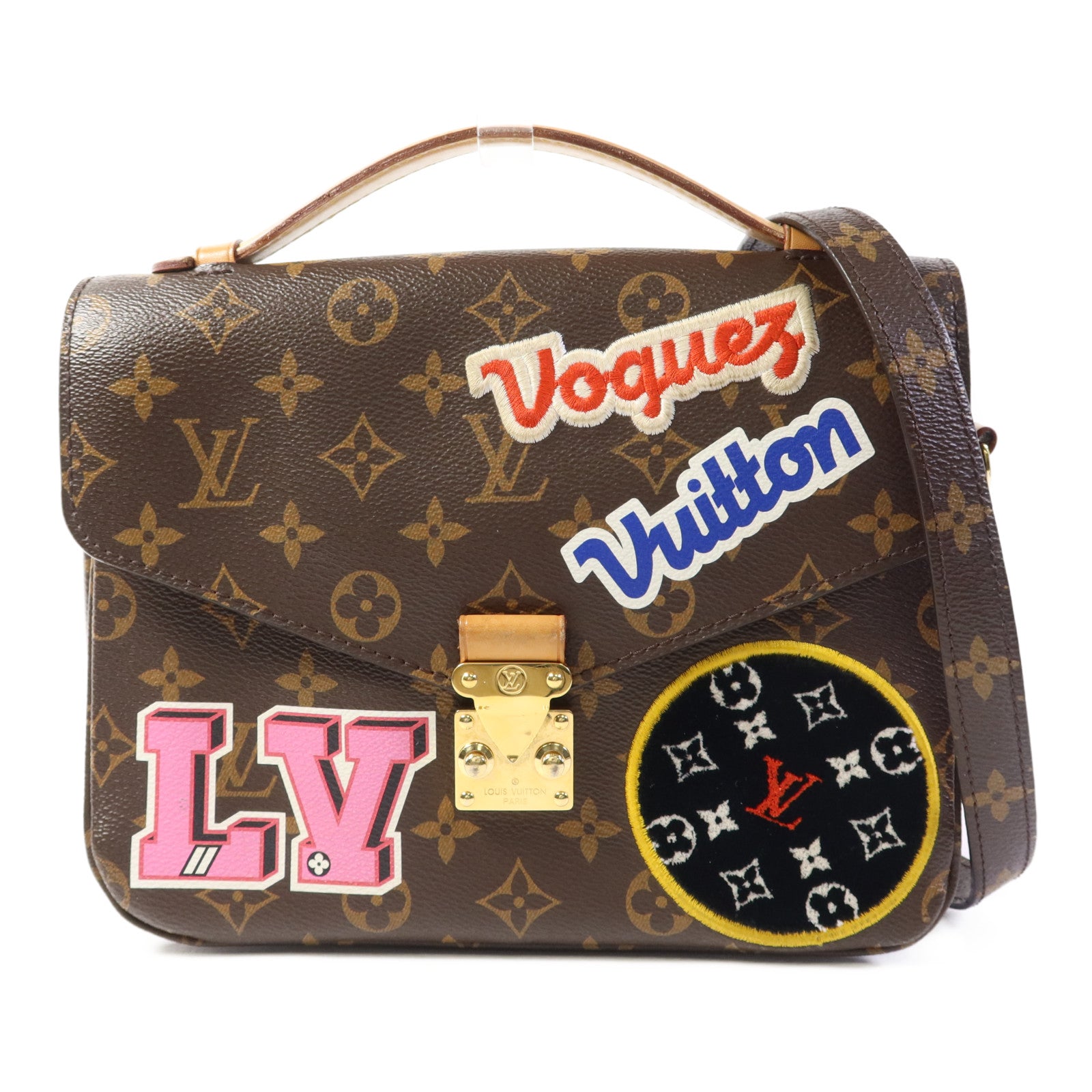LOUIS VUITTON Monogram Patches Pochette Metis金扣手挽肩背兩用袋棕色