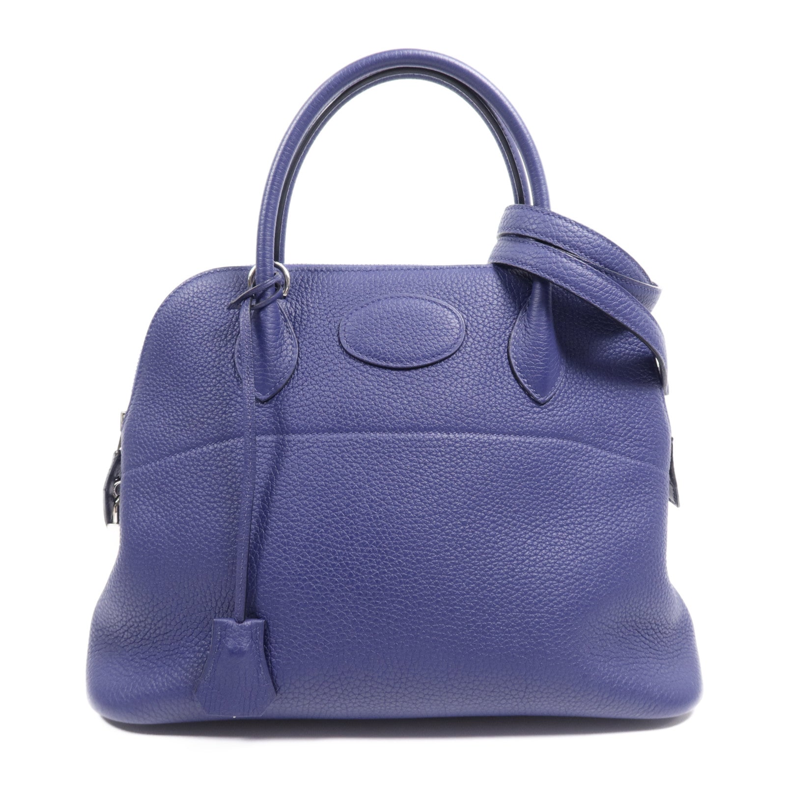 HERMES Clemence皮革Bolide 31金扣手挽袋Bleu Encre