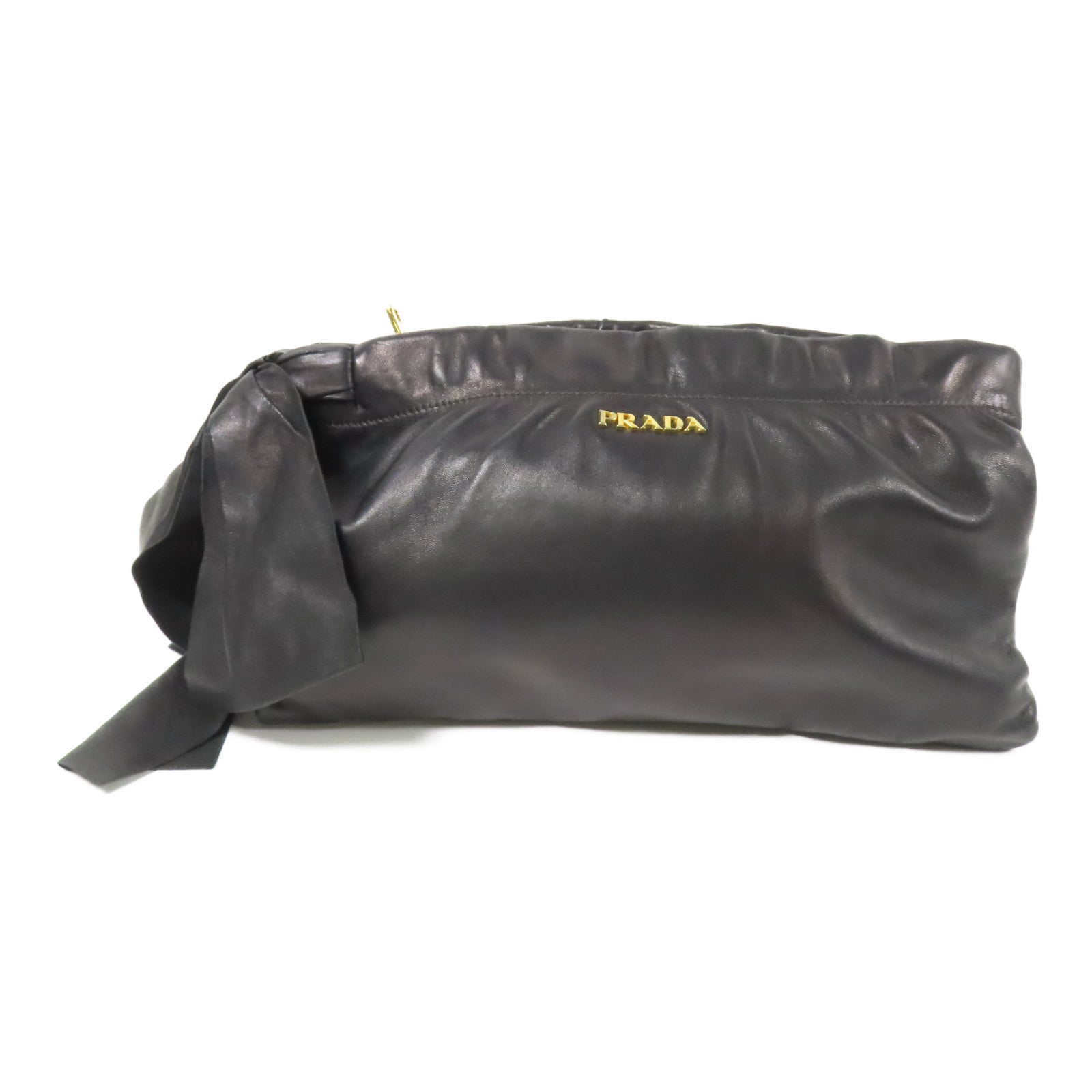 PRADA 皮革Nappa Antique金扣手拿包