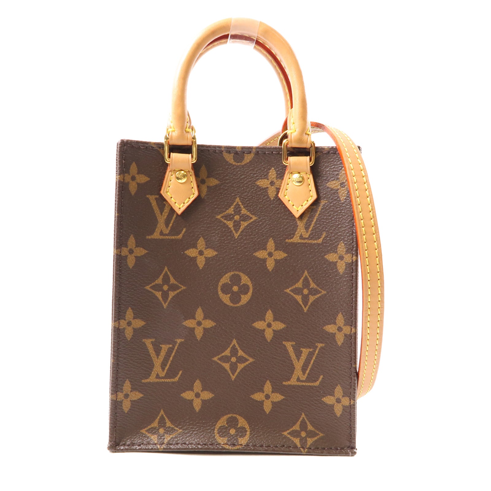 LOUIS VUITTON Monogram Petit Sac Plat金扣手挽肩背兩用袋棕色