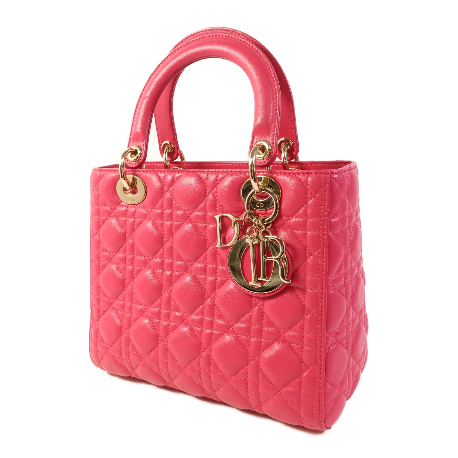 Christian Dior CD GHW Lady Dior 2 Way Shoulder Bag Lambskin Leather Pink