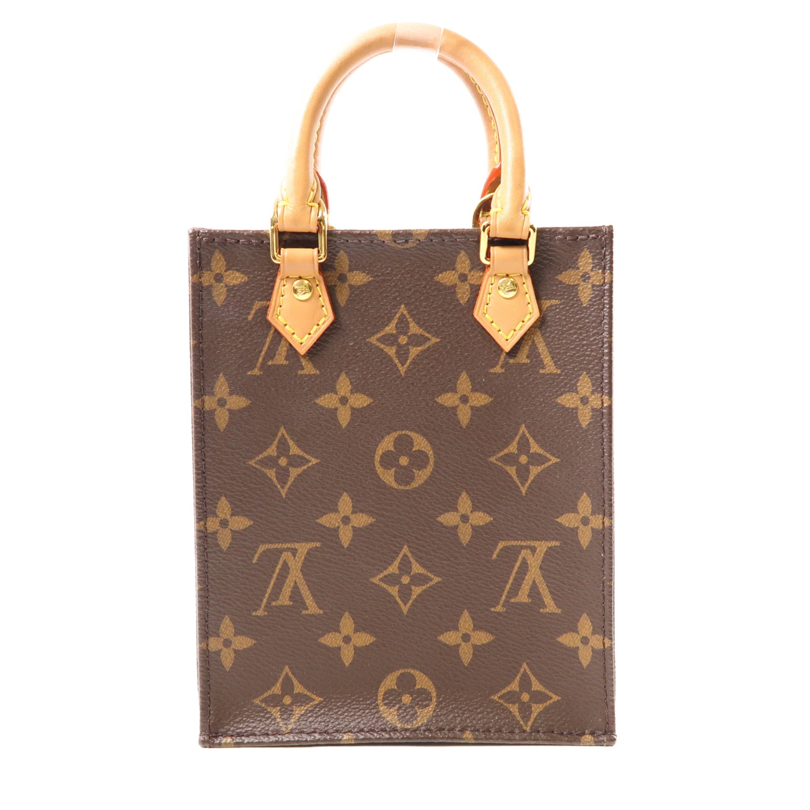 LOUIS VUITTON Monogram Petit Sac Plat金扣手挽肩背兩用袋棕色