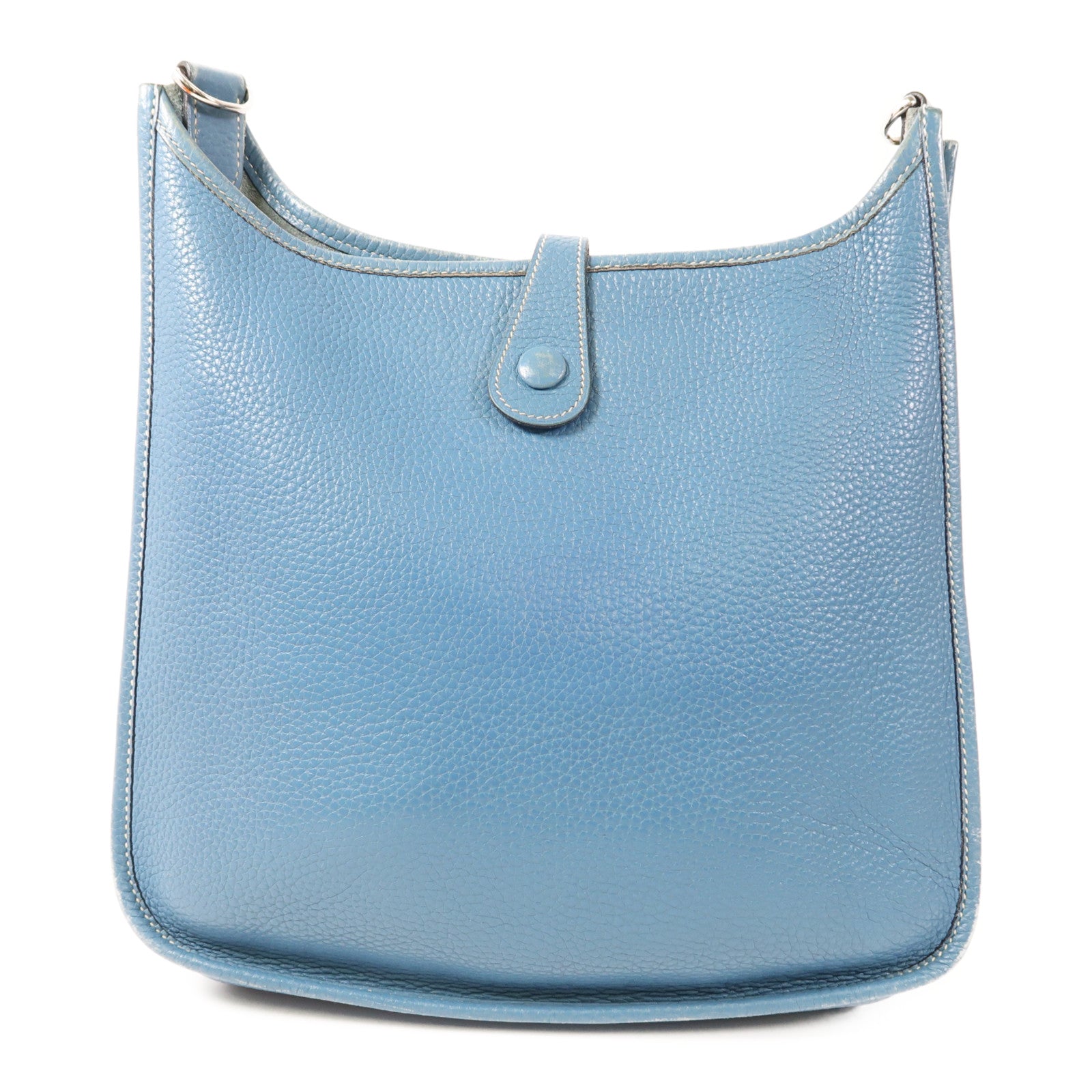 HERMES Clemence皮革Evelyne PM銀扣肩背袋Bleu Jean