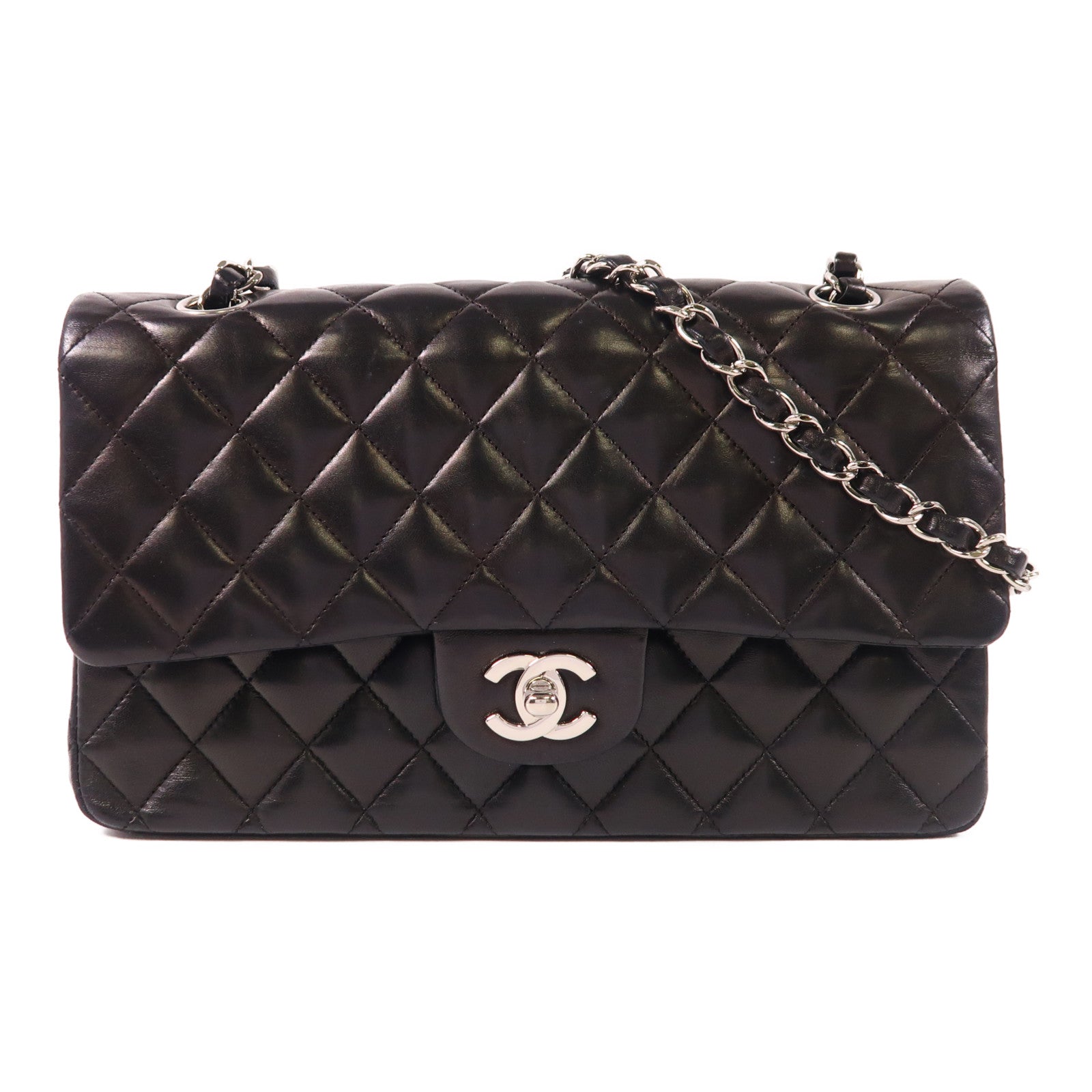 CHANEL 羊皮皮革Classic 25銀扣鏈帶肩背袋