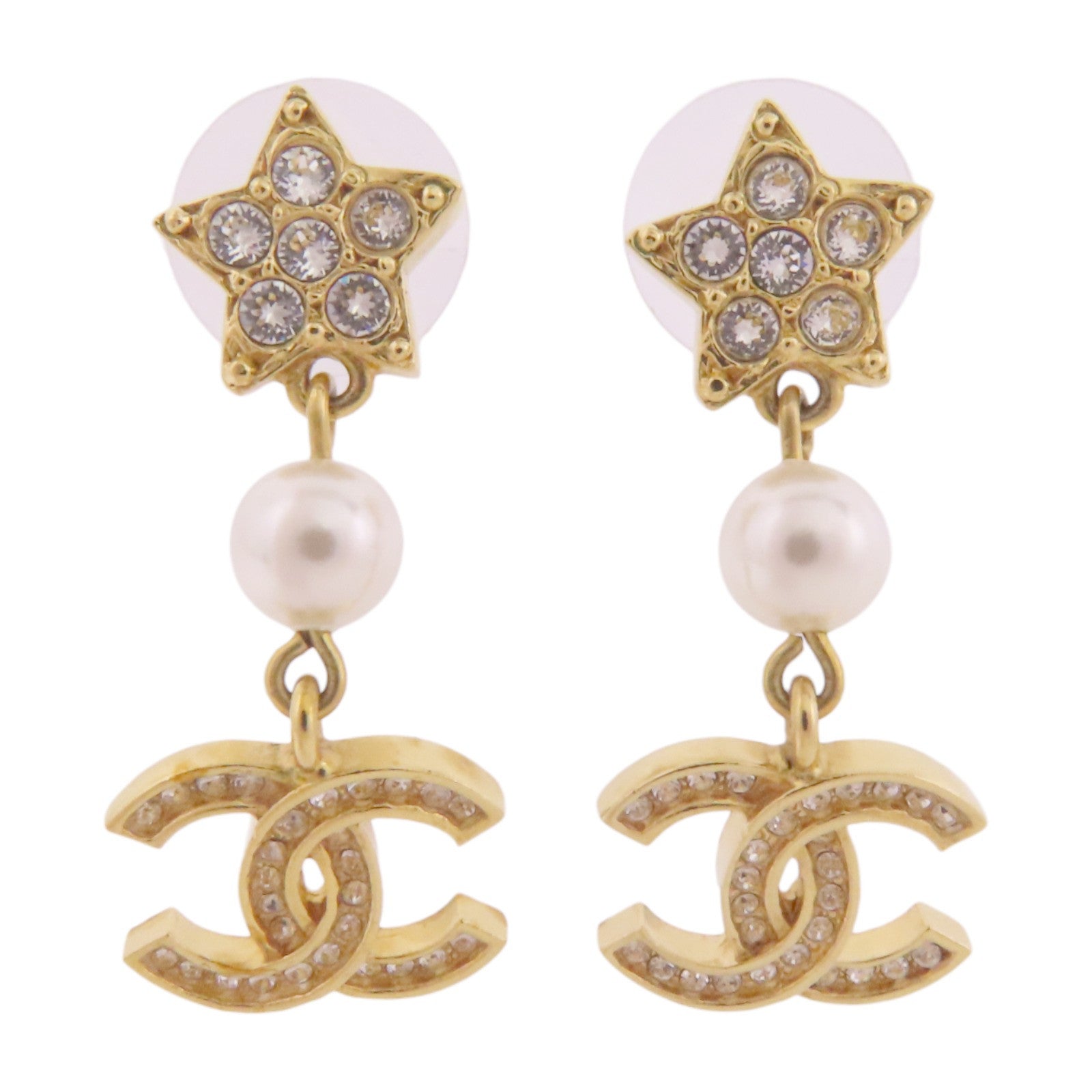 CHANEL 金屬/仿珍珠/水鑽Earrings銀扣耳環