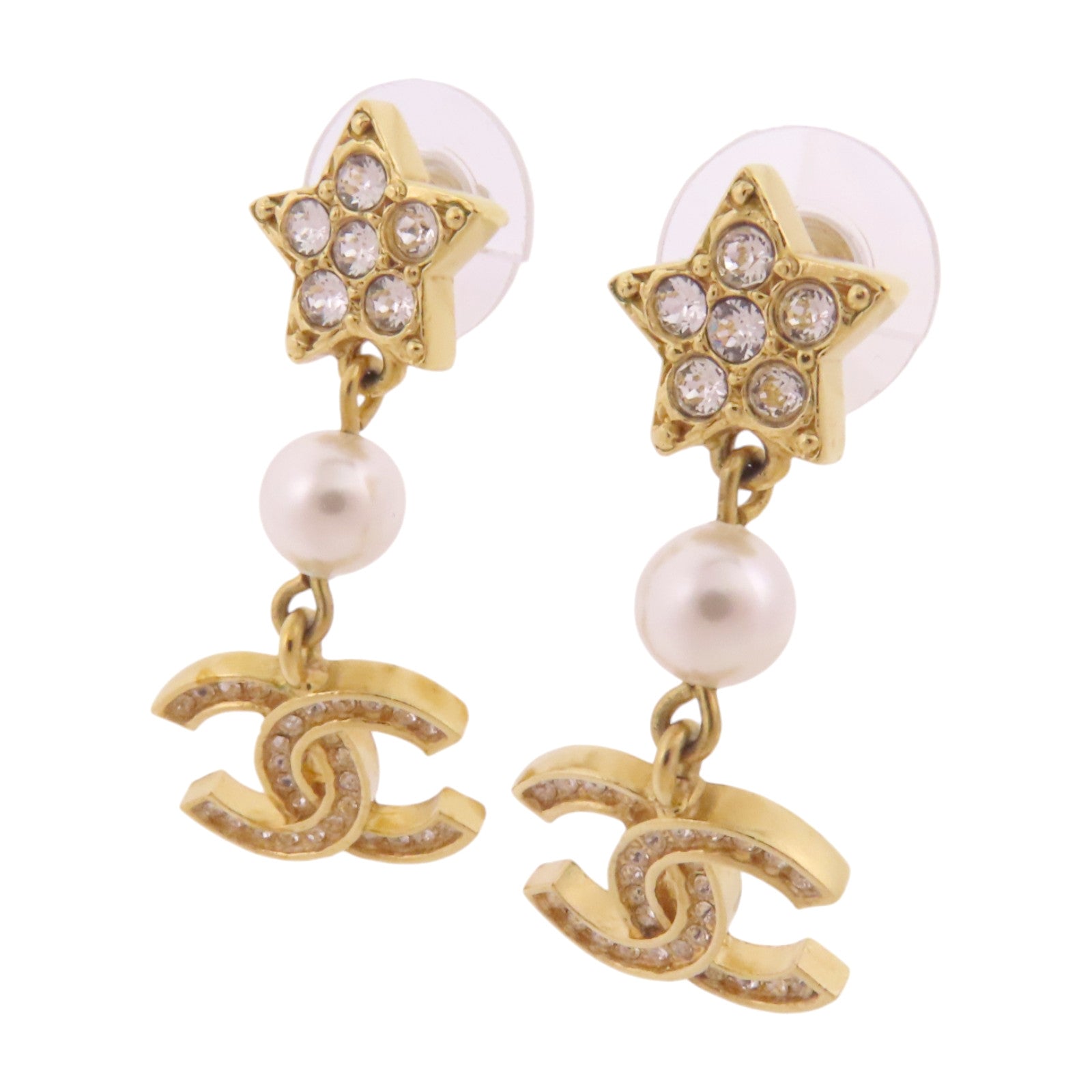 CHANEL 金屬/仿珍珠/水鑽Earrings銀扣耳環