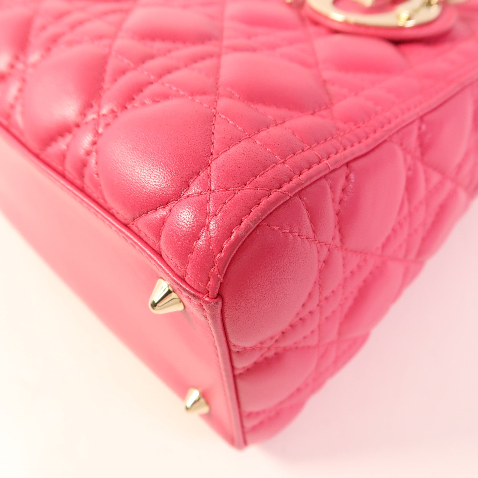 Christian Dior CD GHW Lady Dior 2 Way Shoulder Bag Lambskin Leather Pink