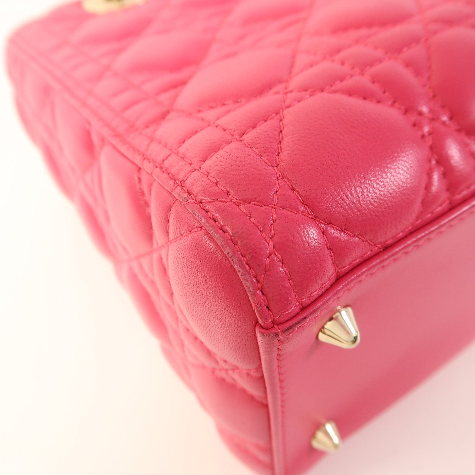 Christian Dior CD GHW Lady Dior 2 Way Shoulder Bag Lambskin Leather Pink