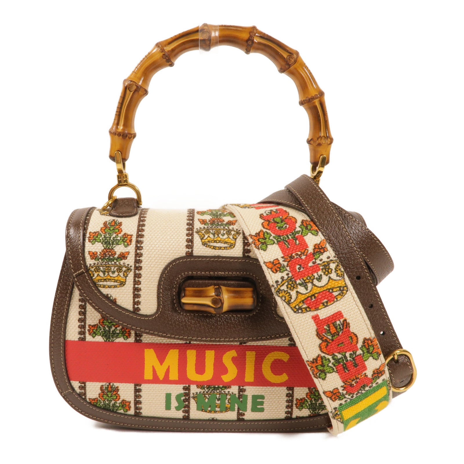 GUCCI GG 100th anniversary Bamboo Bag 2 way Shoulder Bag Canvas Brown/White