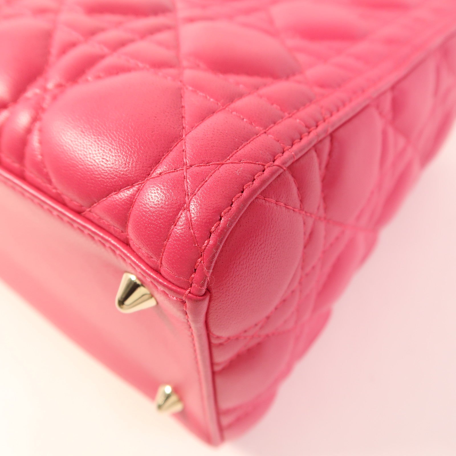 Christian Dior CD GHW Lady Dior 2 Way Shoulder Bag Lambskin Leather Pink