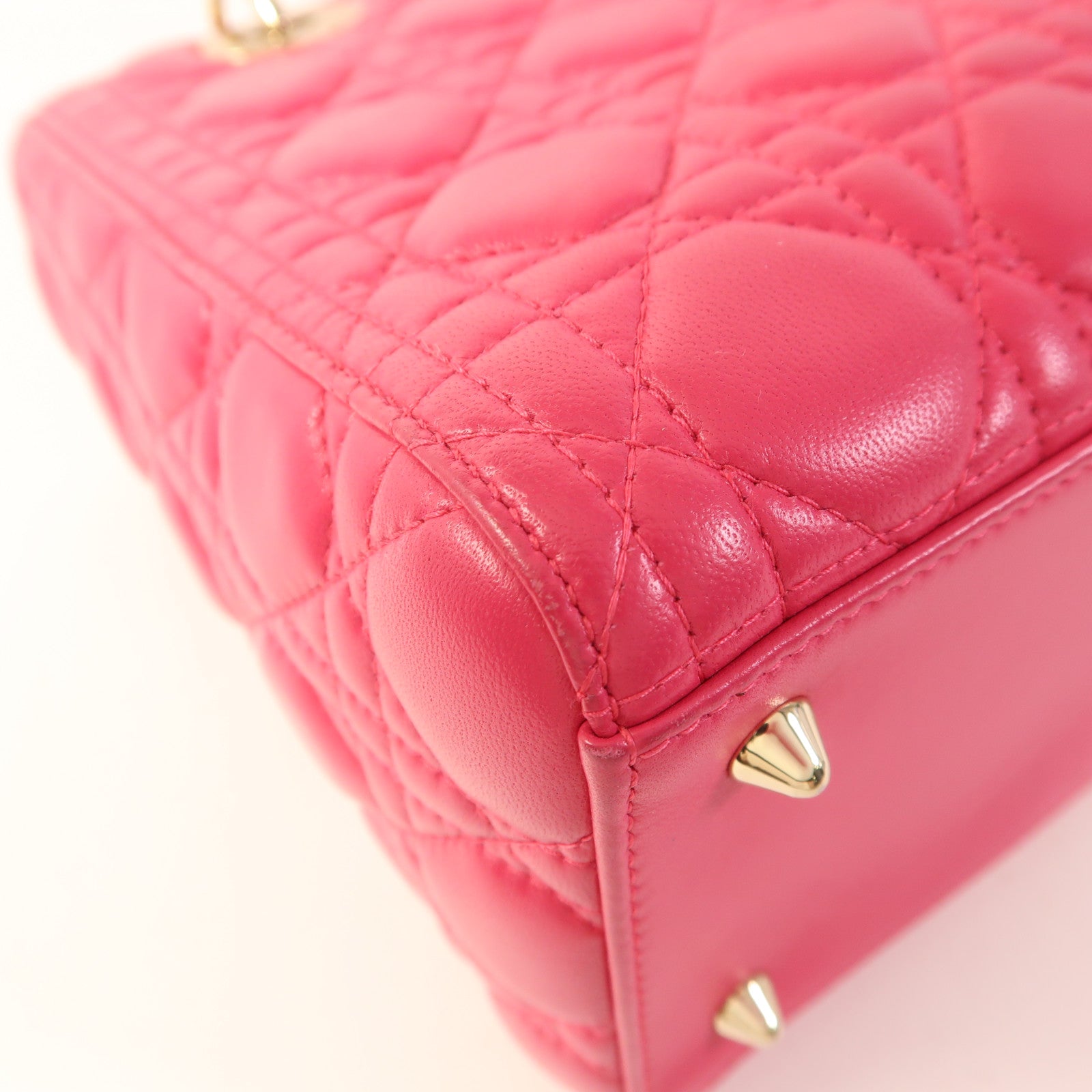 Christian Dior CD GHW Lady Dior 2 Way Shoulder Bag Lambskin Leather Pink