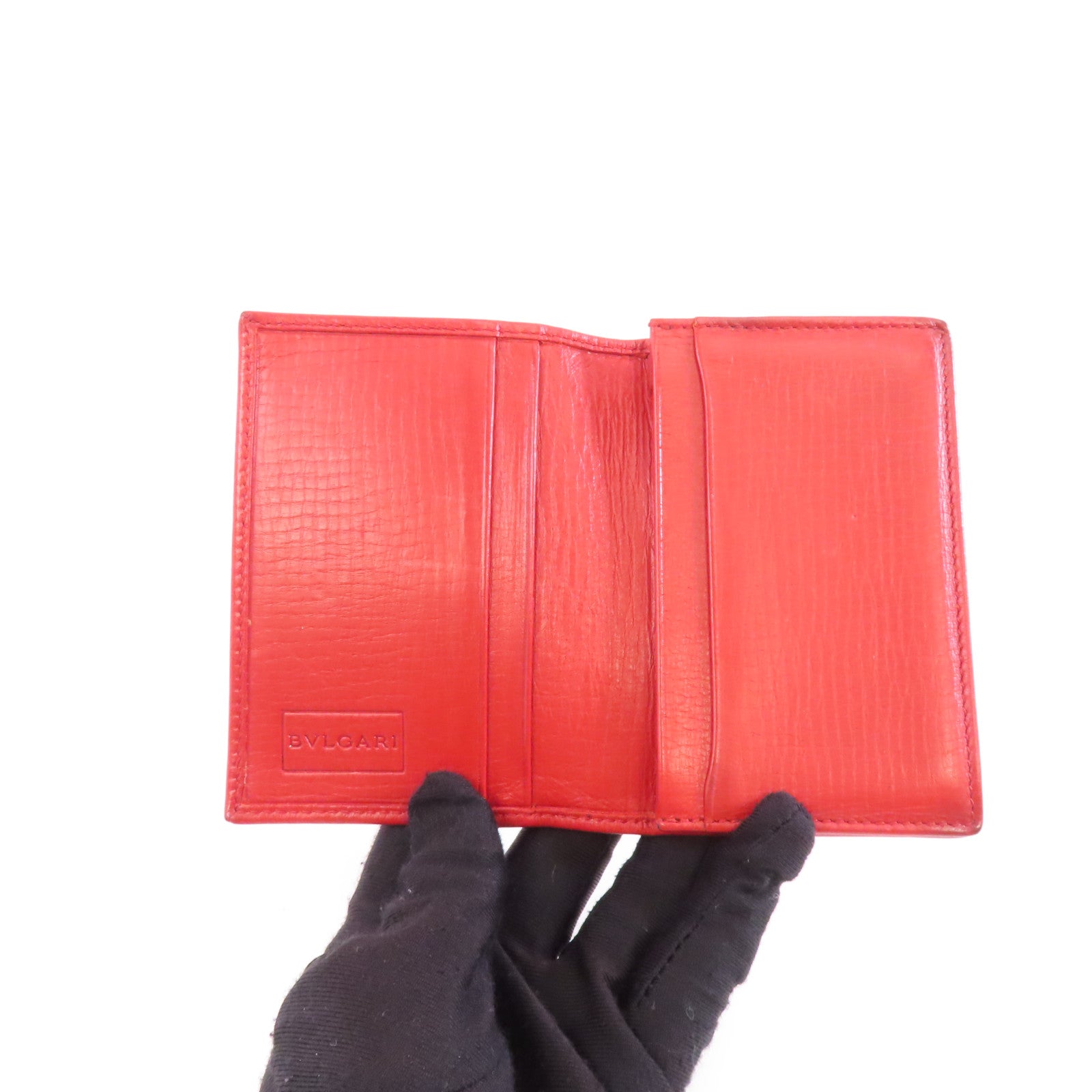 BVLGARI 【激減優惠】牛皮皮革Card Case卡片套紅色