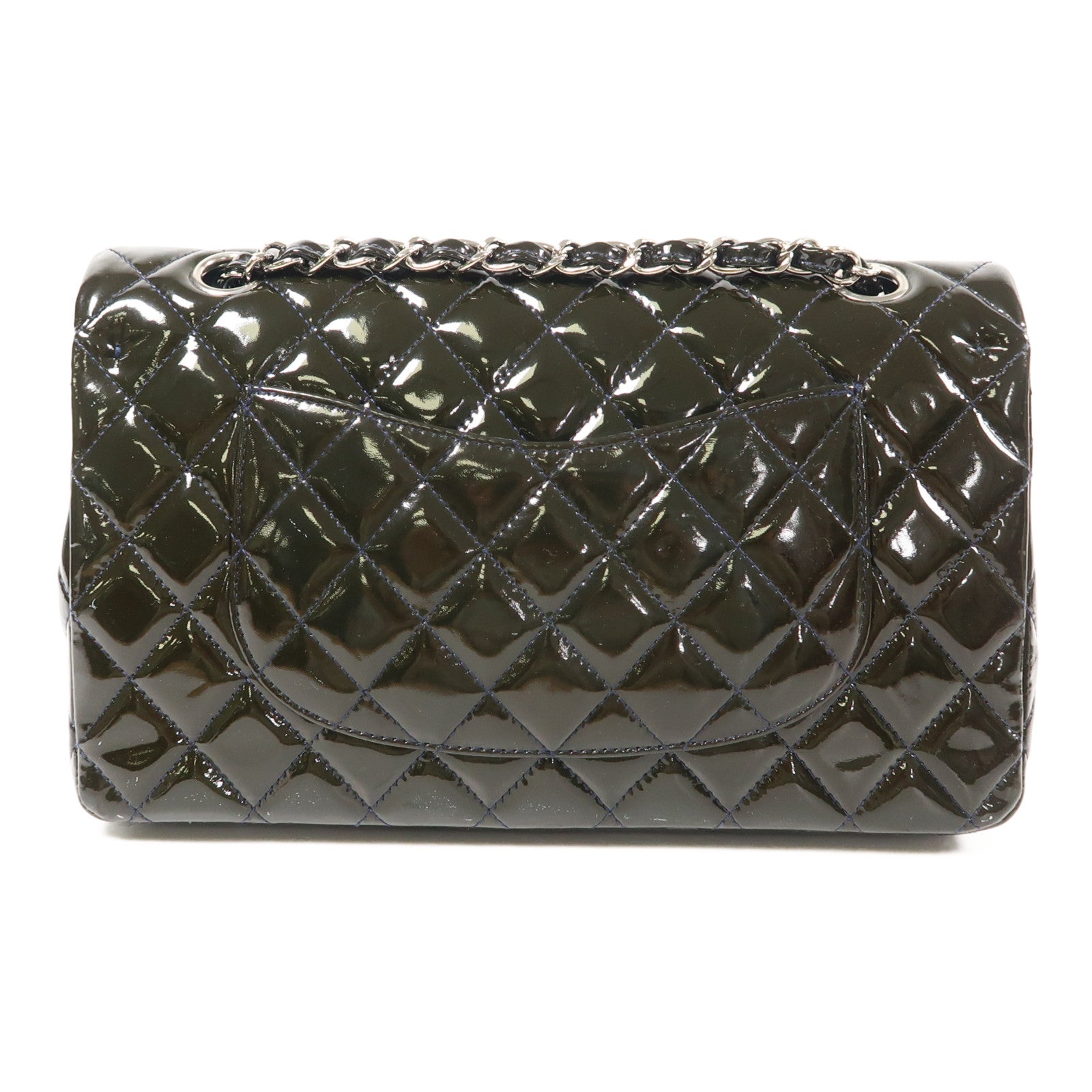 CHANEL 漆皮皮革Classic 25銀扣鏈帶手挽肩背兩用袋