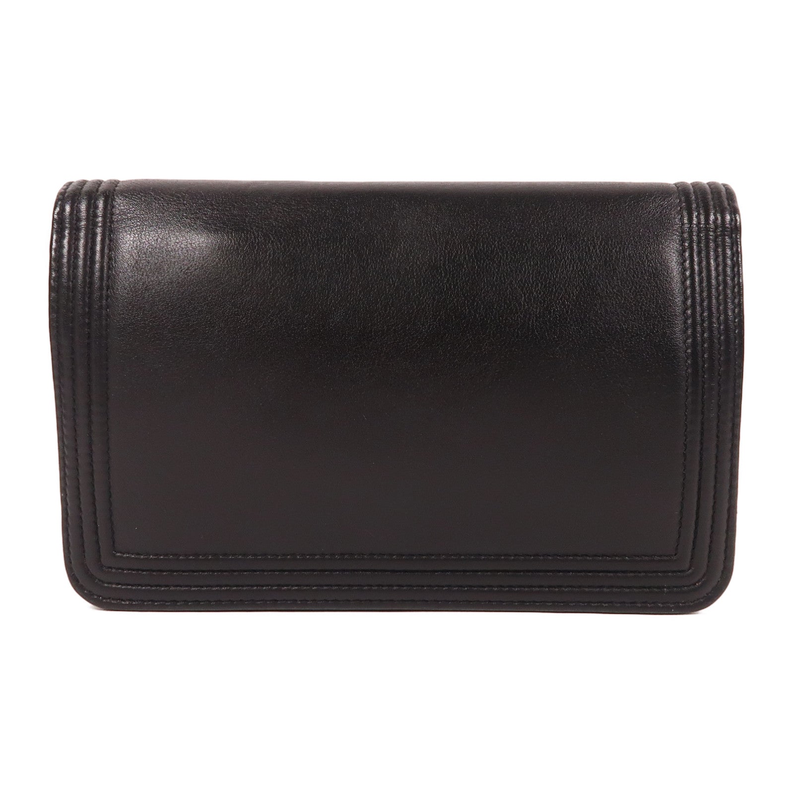 CHANEL 皮革WOC銀扣鏈帶肩背袋藍色/黑色