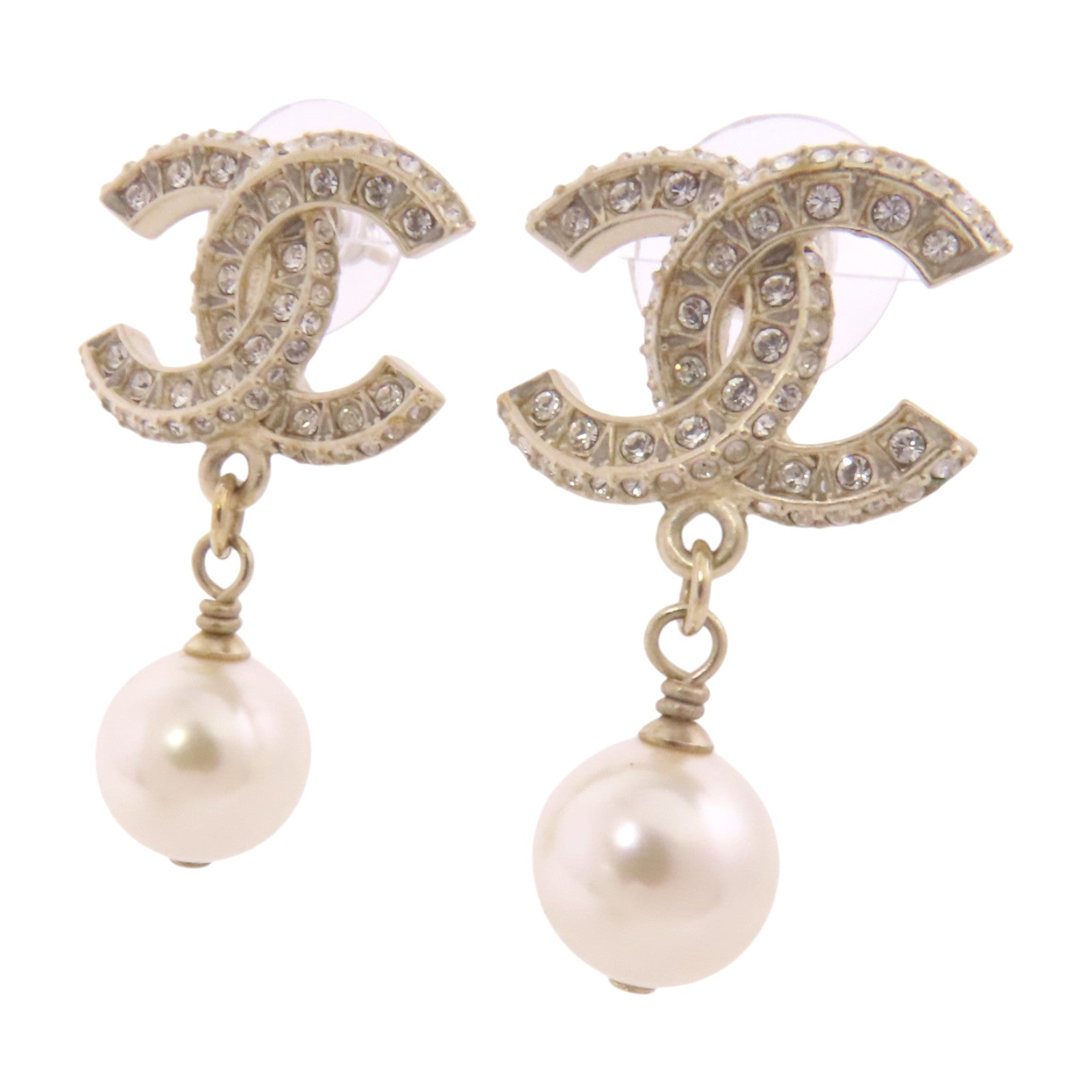 CHANEL 金屬/仿珍珠/水鑽Earrings銀扣耳環