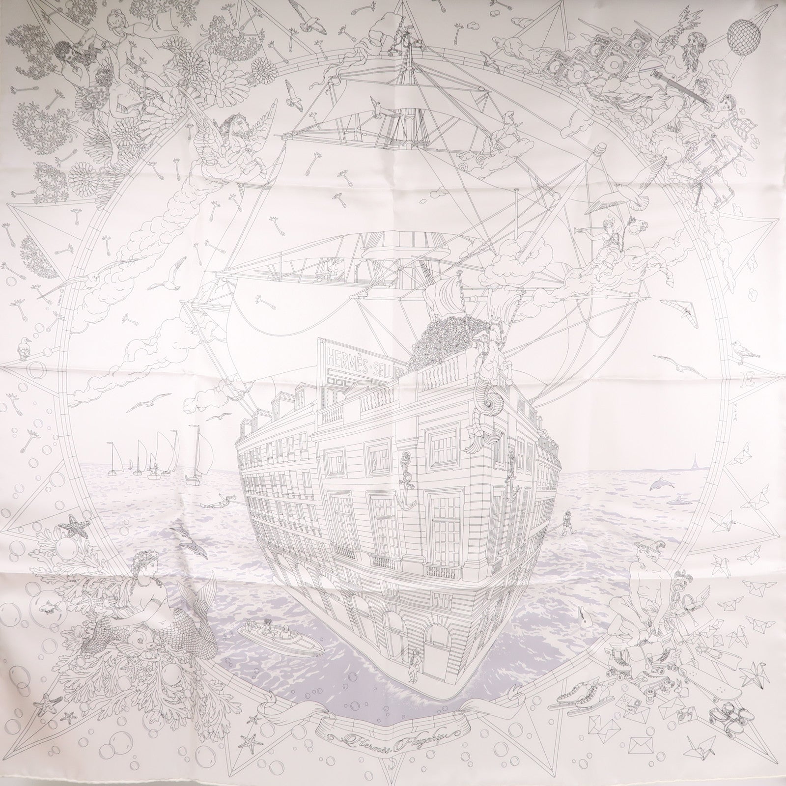 HERMES Scarf 90X90 Silk White