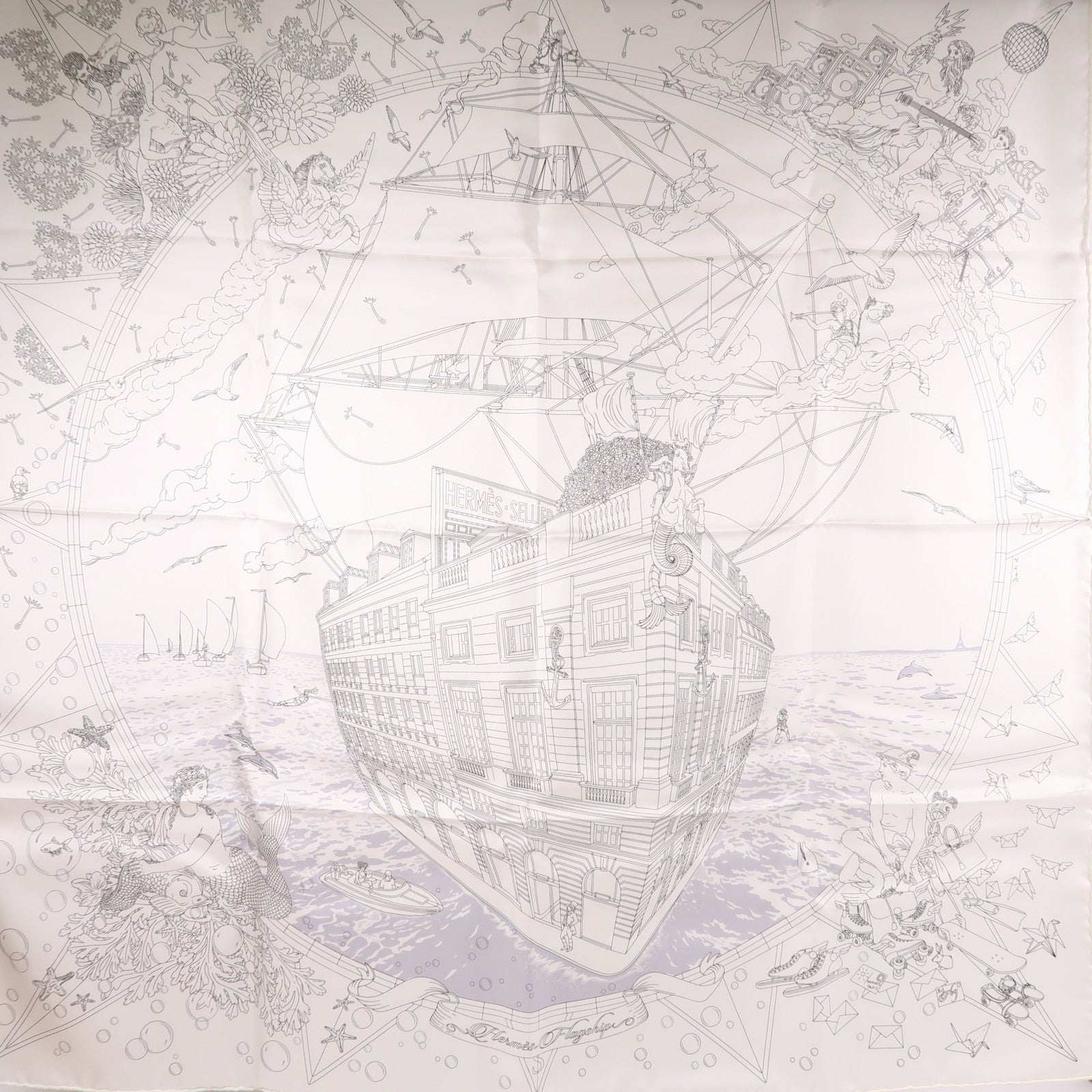 HERMES Scarf 90X90 Silk White