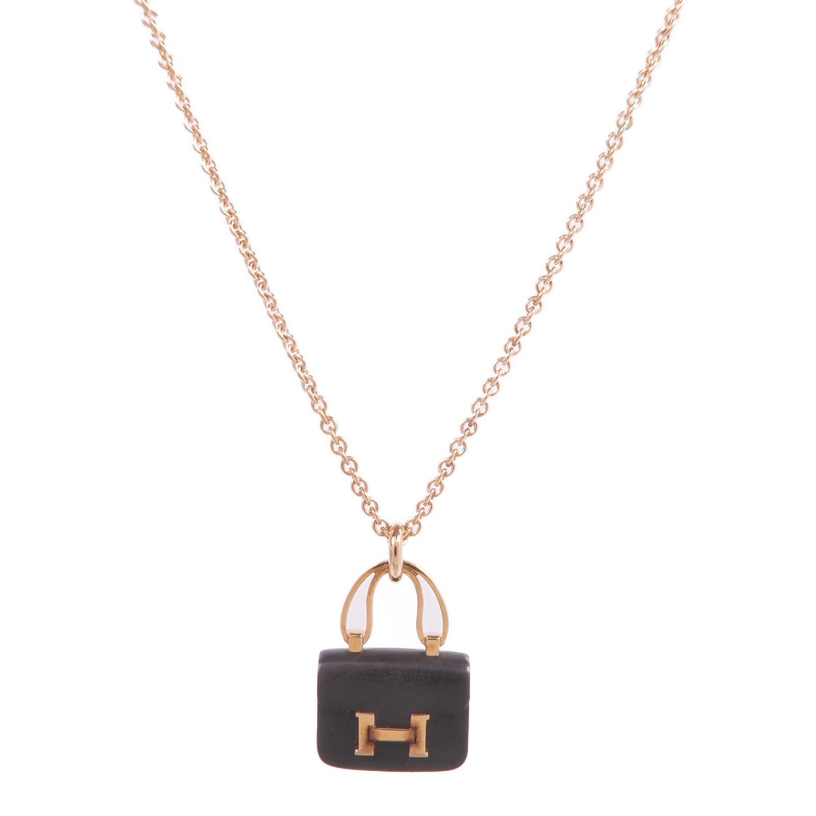 HERMES 18K玫瑰金Pendentif Amulettes Constance翡翠項鍊