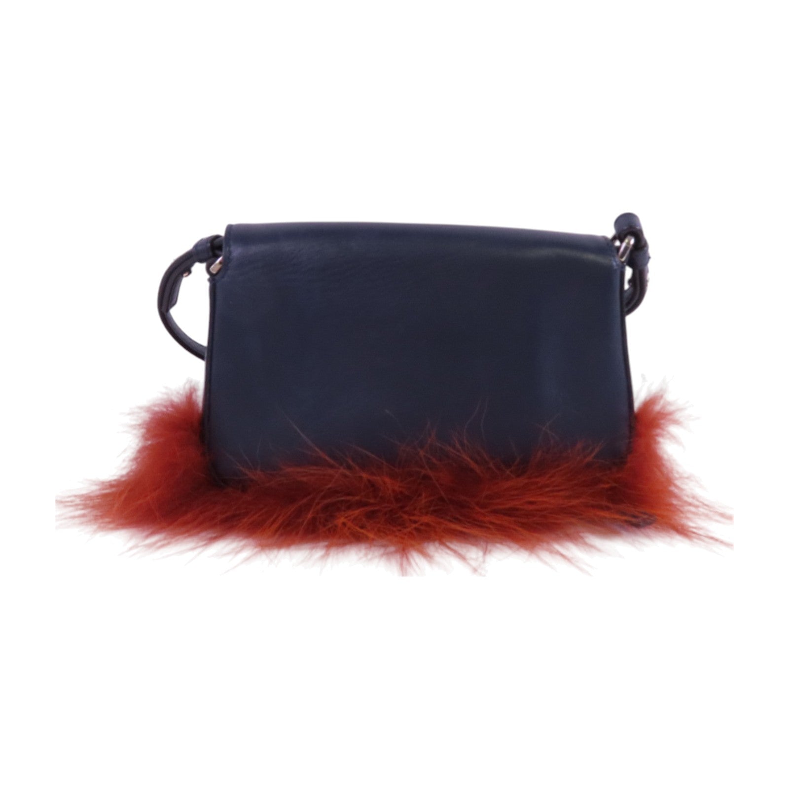 FENDI 牛皮皮革/毛皮Shoulder Bag銀扣肩背袋