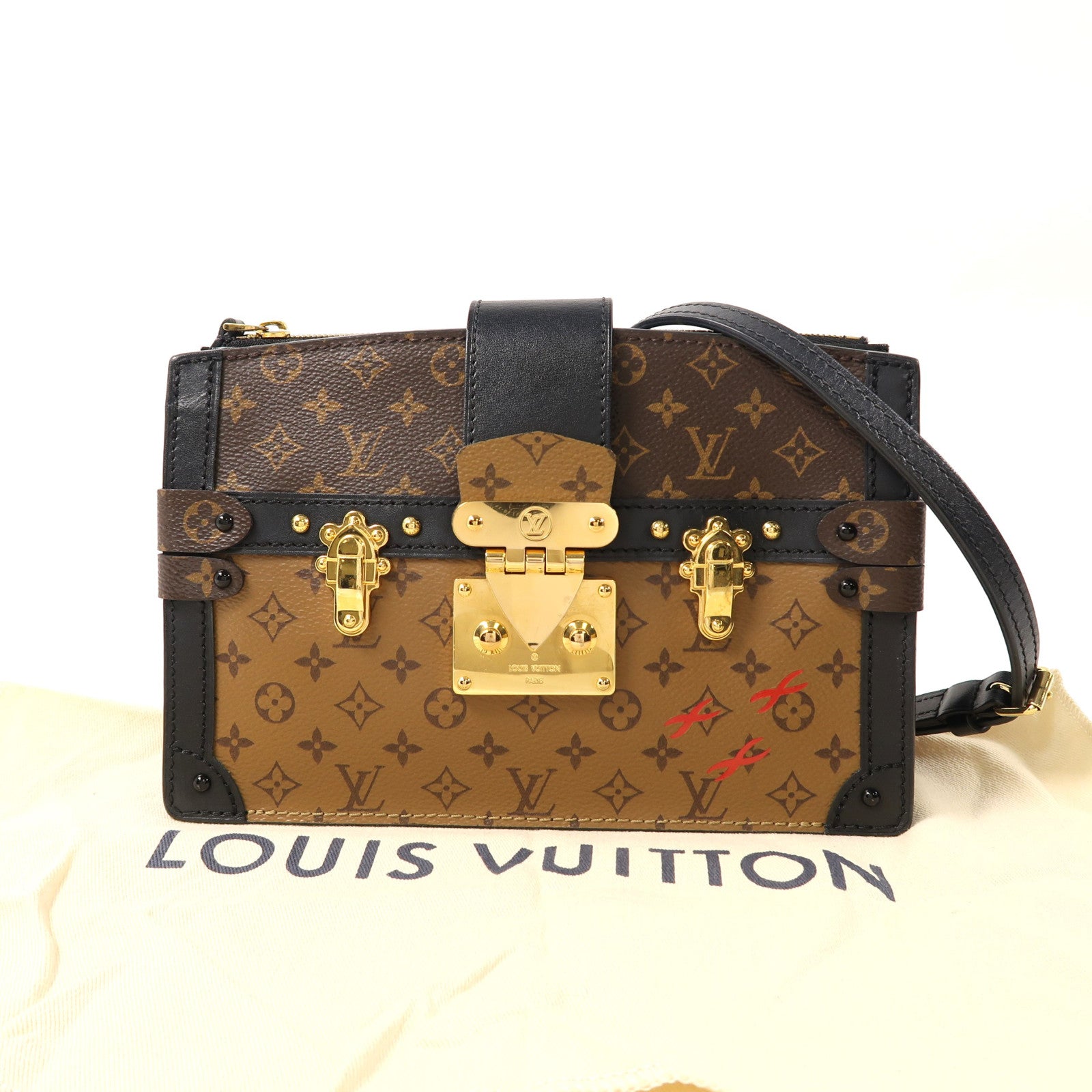LOUIS VUITTON 【激減優惠】Monogram Trunk Clutch金扣肩背袋啡色
