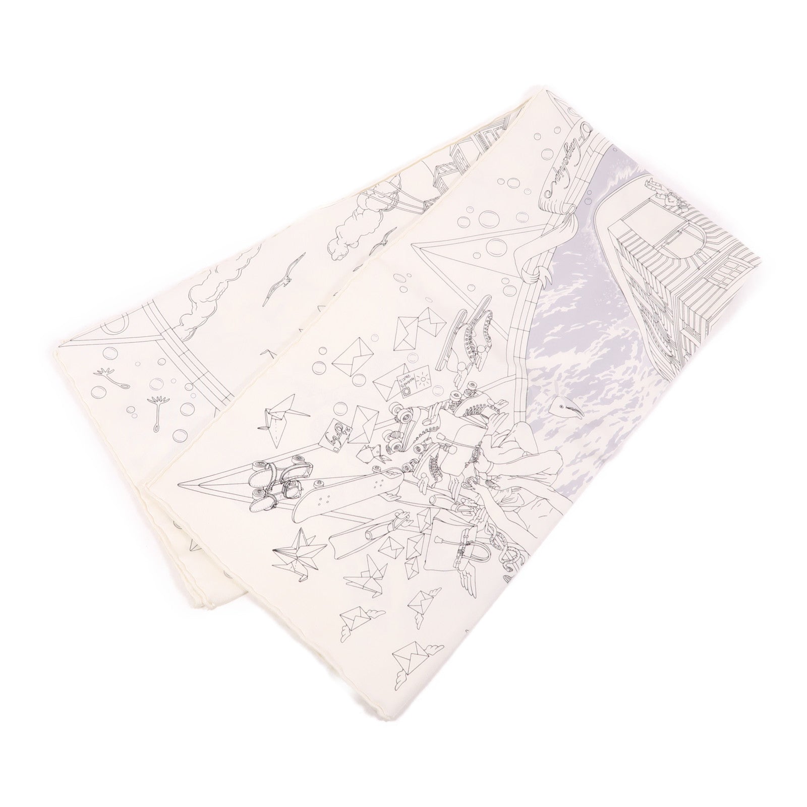 HERMES Scarf 90X90 Silk White