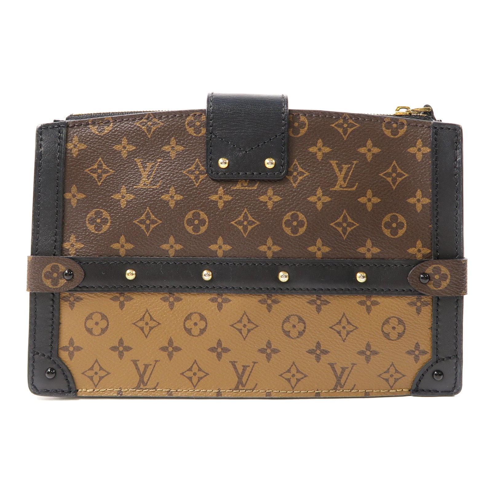 LOUIS VUITTON 【激減優惠】Monogram Trunk Clutch金扣肩背袋啡色