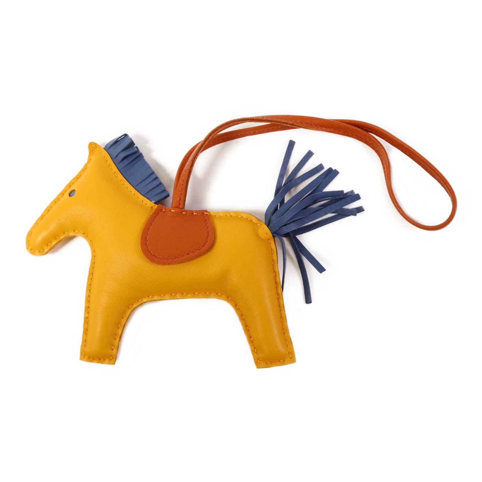 HERMES 【激減優惠】Milo皮革Rodeo MM掛飾Jaune Ambre/Bleu Agate