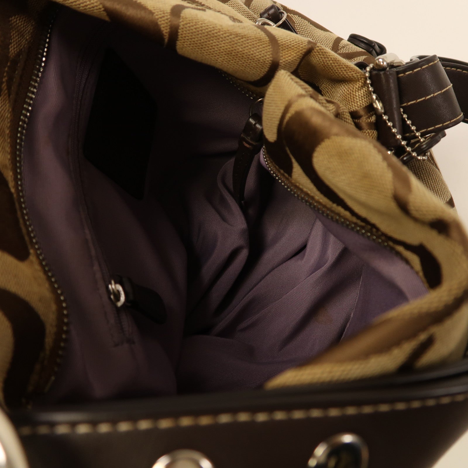 COACH 帆布Shoulder Bag銀扣肩背袋啡色