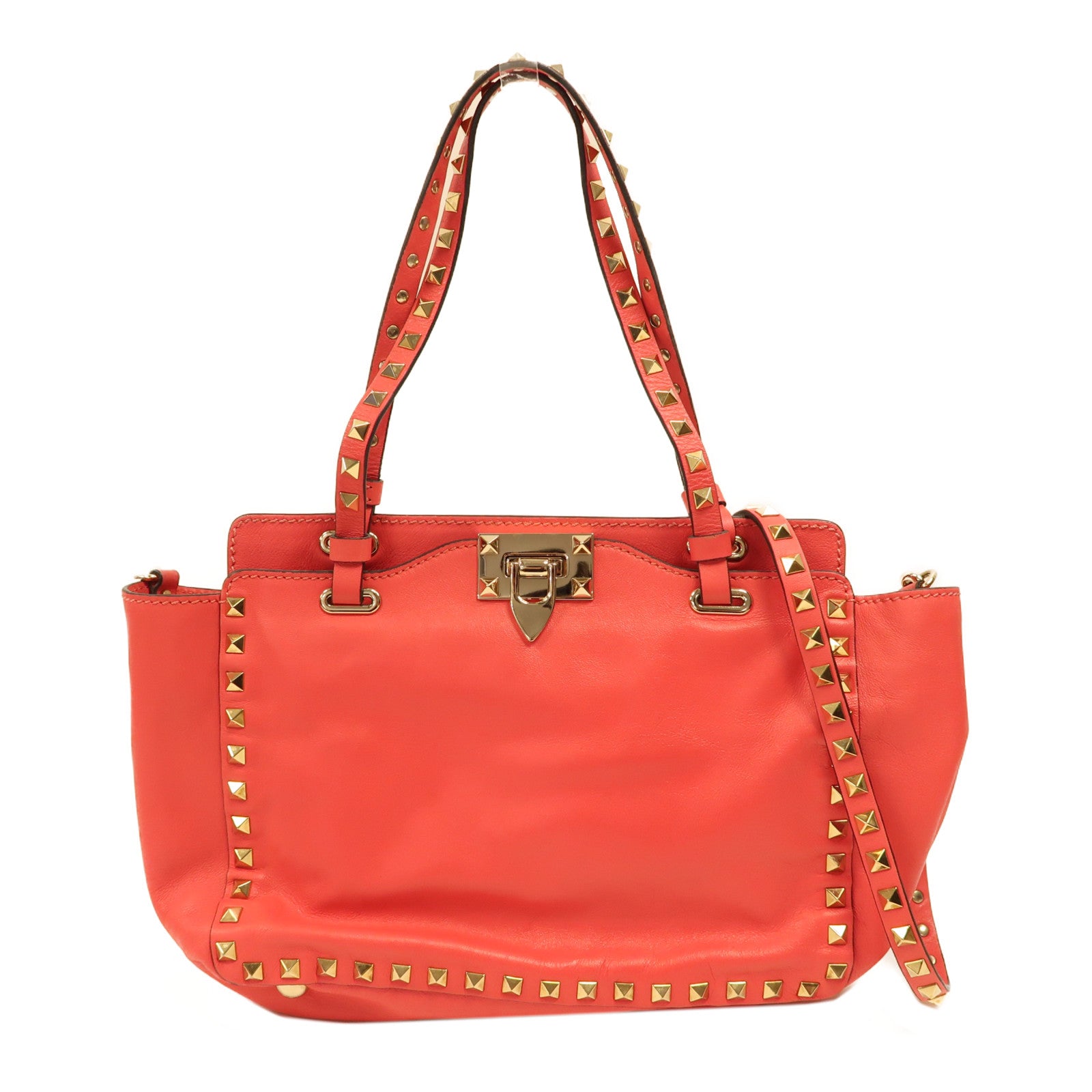 Valentino 牛皮皮革Shoulder Bag金扣手挽肩背兩用袋粉紅色