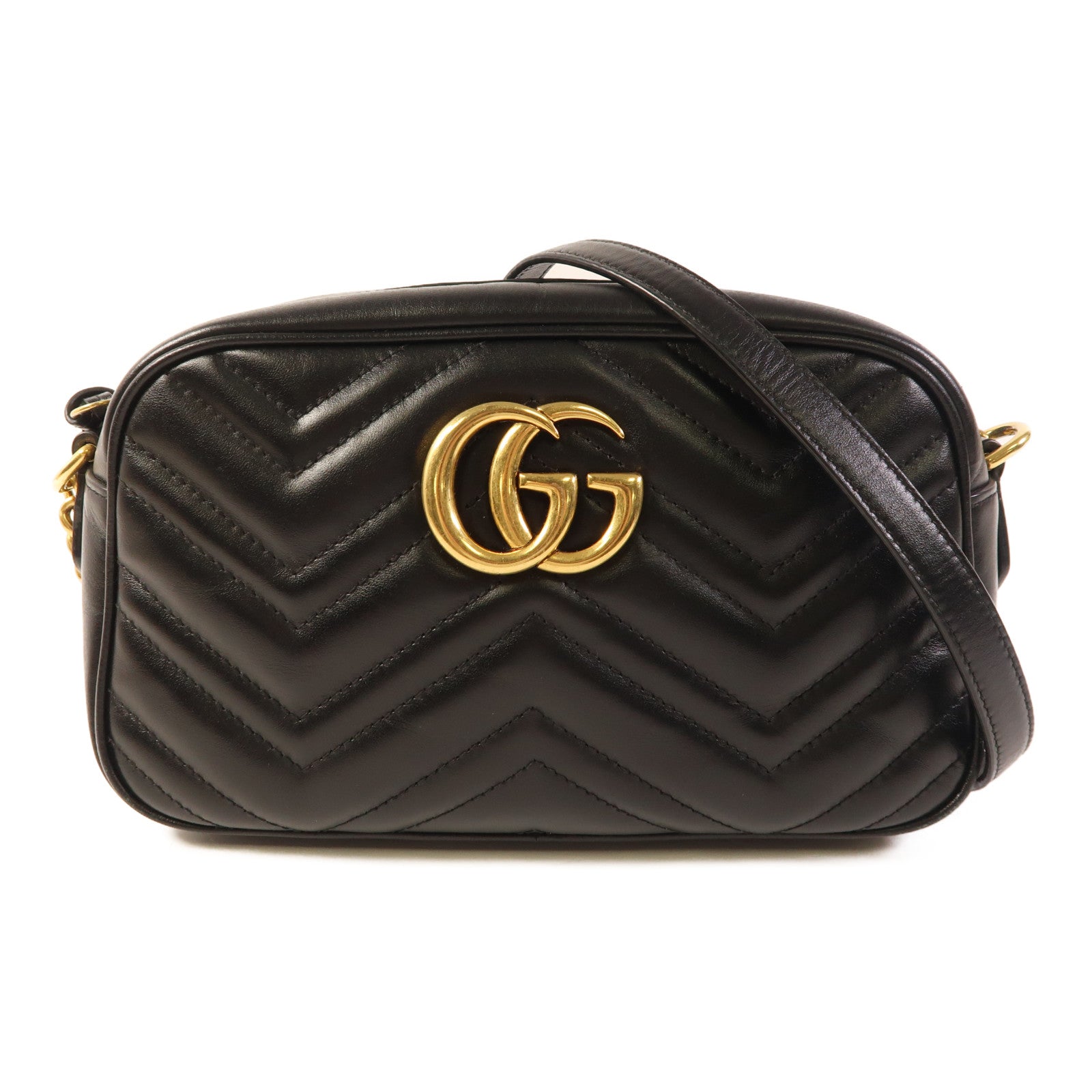GUCCI GG GHW GG Marmont Shoulder Bag Calfskin Leather Black